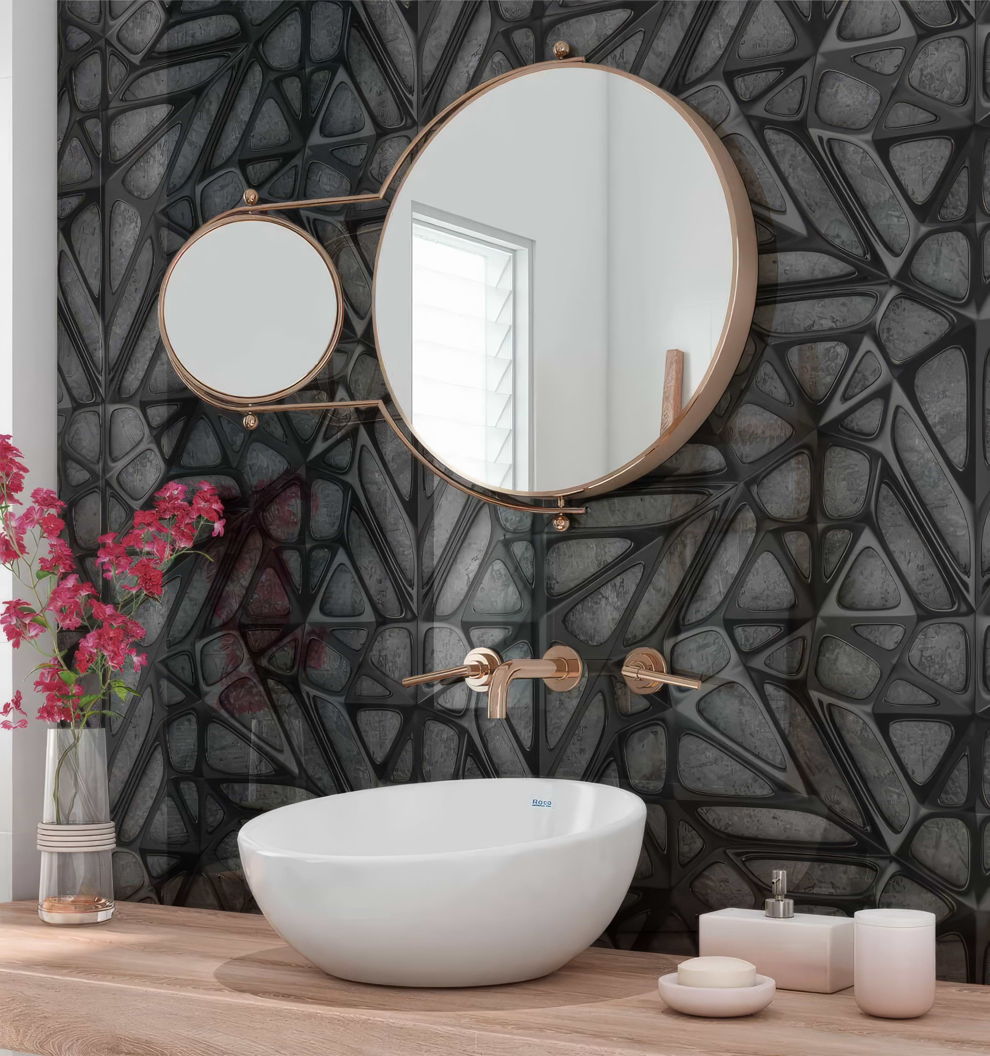 Black Lattice Grid on Concrete Shower Panel By Hyperion Tiles