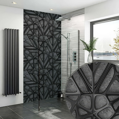 Black Lattice Grid on Concrete Shower Panel By Hyperion Tiles