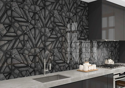 Black Lattice Grid on Concrete Shower Panel By Hyperion Tiles