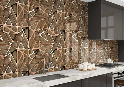 Gold Copper Lattice Grid on Wood Shower Panel By Hyperion Tiles