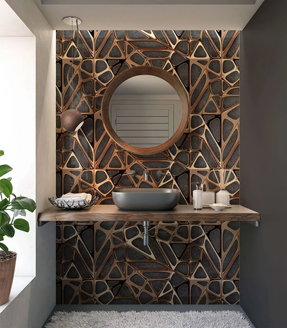 Gold Copper Lattice Grid on Concrete Shower Panel By Hyperion Tiles