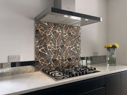 Gold Copper Lattice Grid on Concrete Shower Panel By Hyperion Tiles