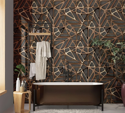 Gold Copper Lattice Grid on Concrete Shower Panel By Hyperion Tiles