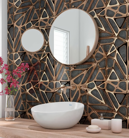Gold Copper Lattice Grid on Concrete Shower Panel By Hyperion Tiles