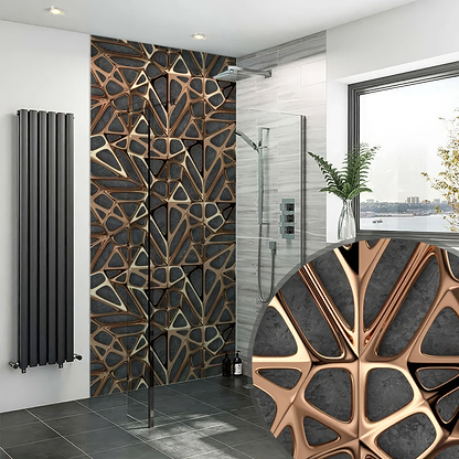 Gold Copper Lattice Grid on Concrete Shower Panel By Hyperion Tiles