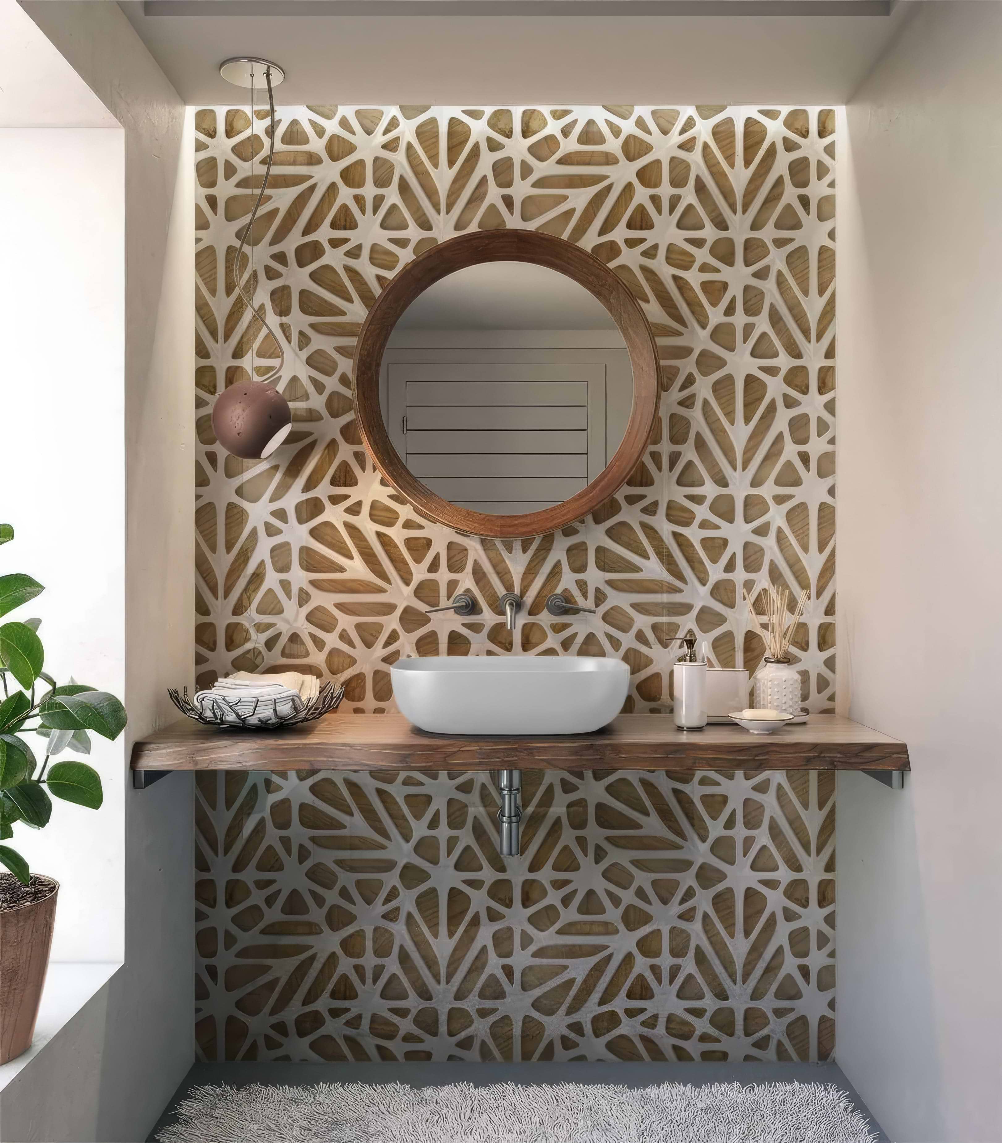 White Lattice Tiles Wooden Shower Panel By Hyperion Tiles