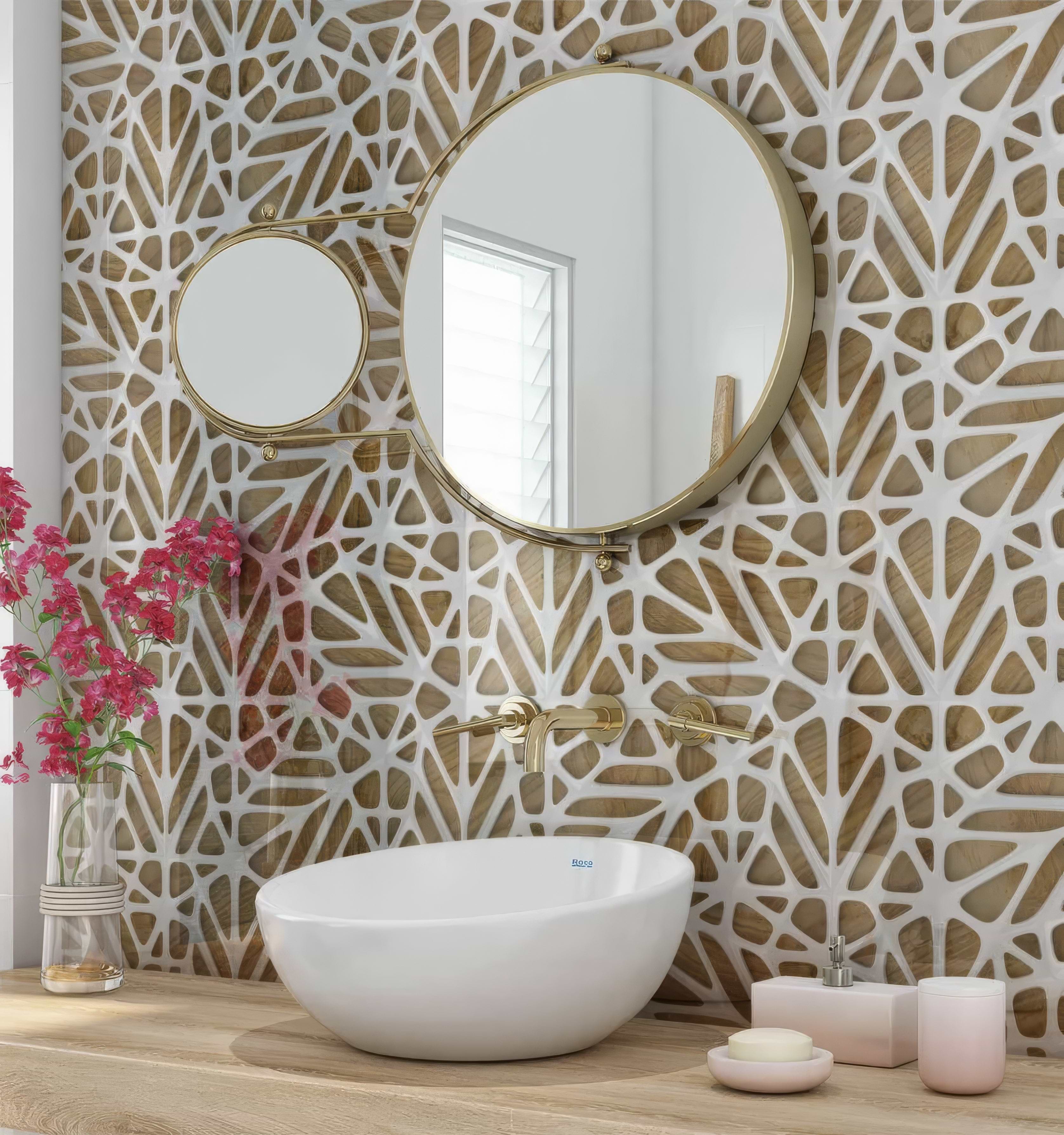 White Lattice Tiles Wooden Shower Panel By Hyperion Tiles