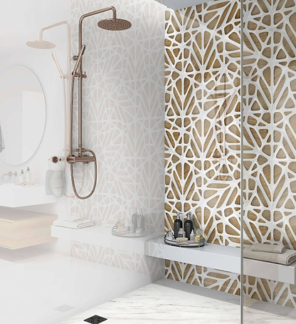White Lattice Tiles Wooden Shower Panel By Hyperion Tiles