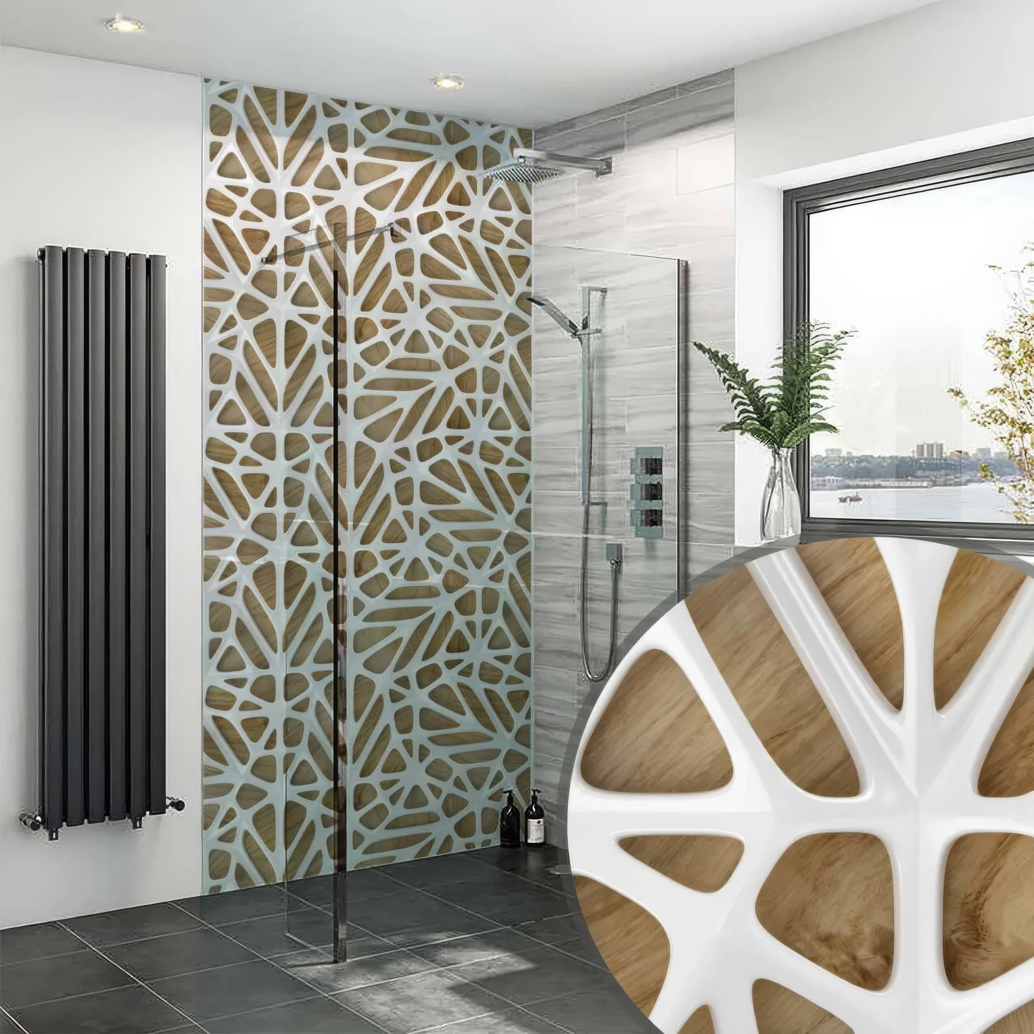 White Lattice Tiles Wooden Shower Panel By Hyperion Tiles