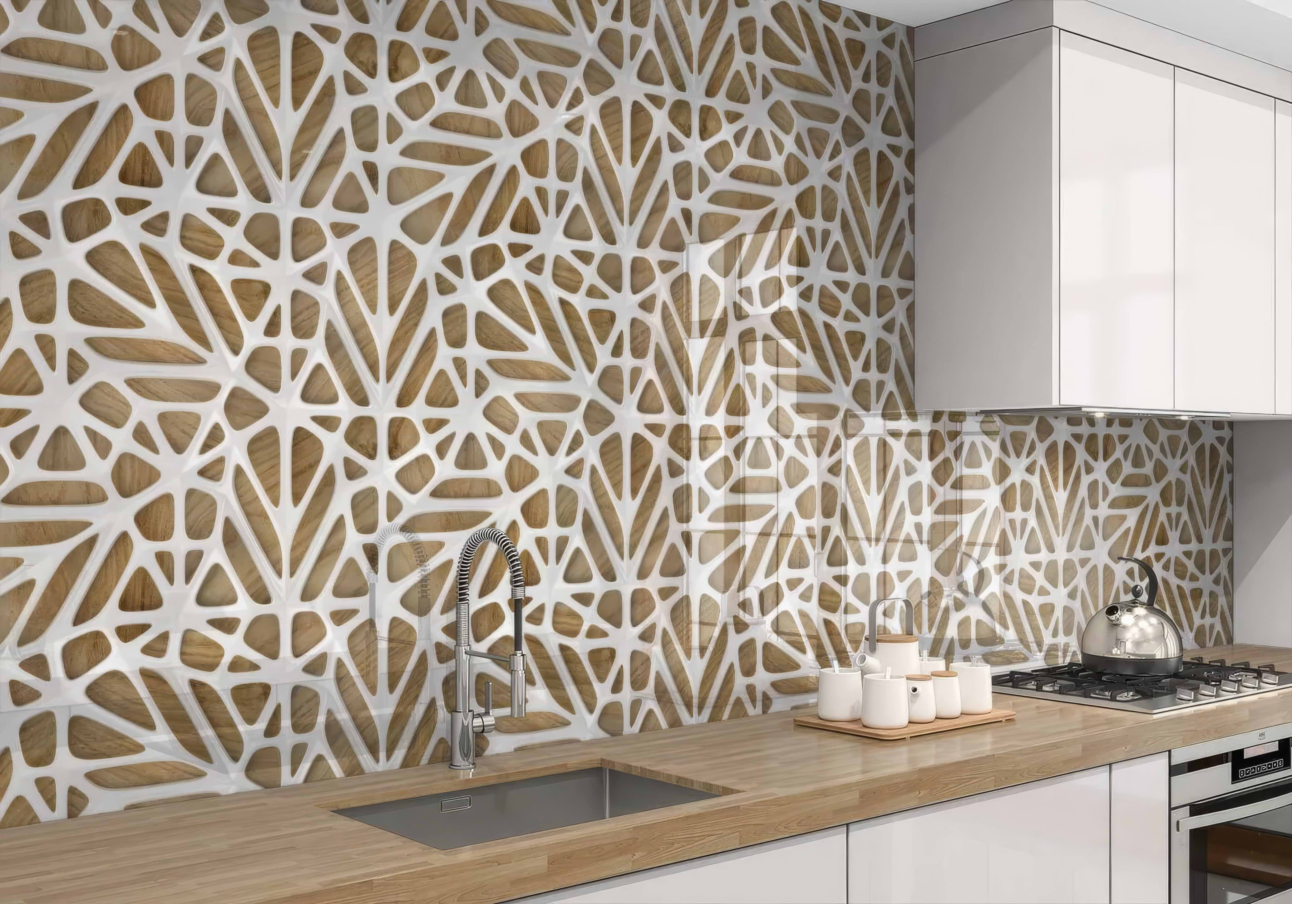 White Lattice Tiles Wooden Shower Panel By Hyperion Tiles