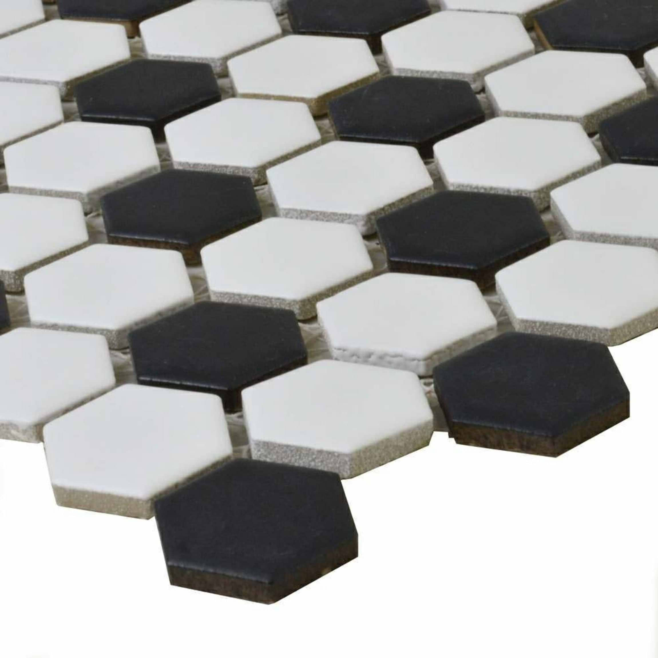 Black & White Honeycomb Floor Mosaic | Hexagon Mosaic | Hyperion Tiles