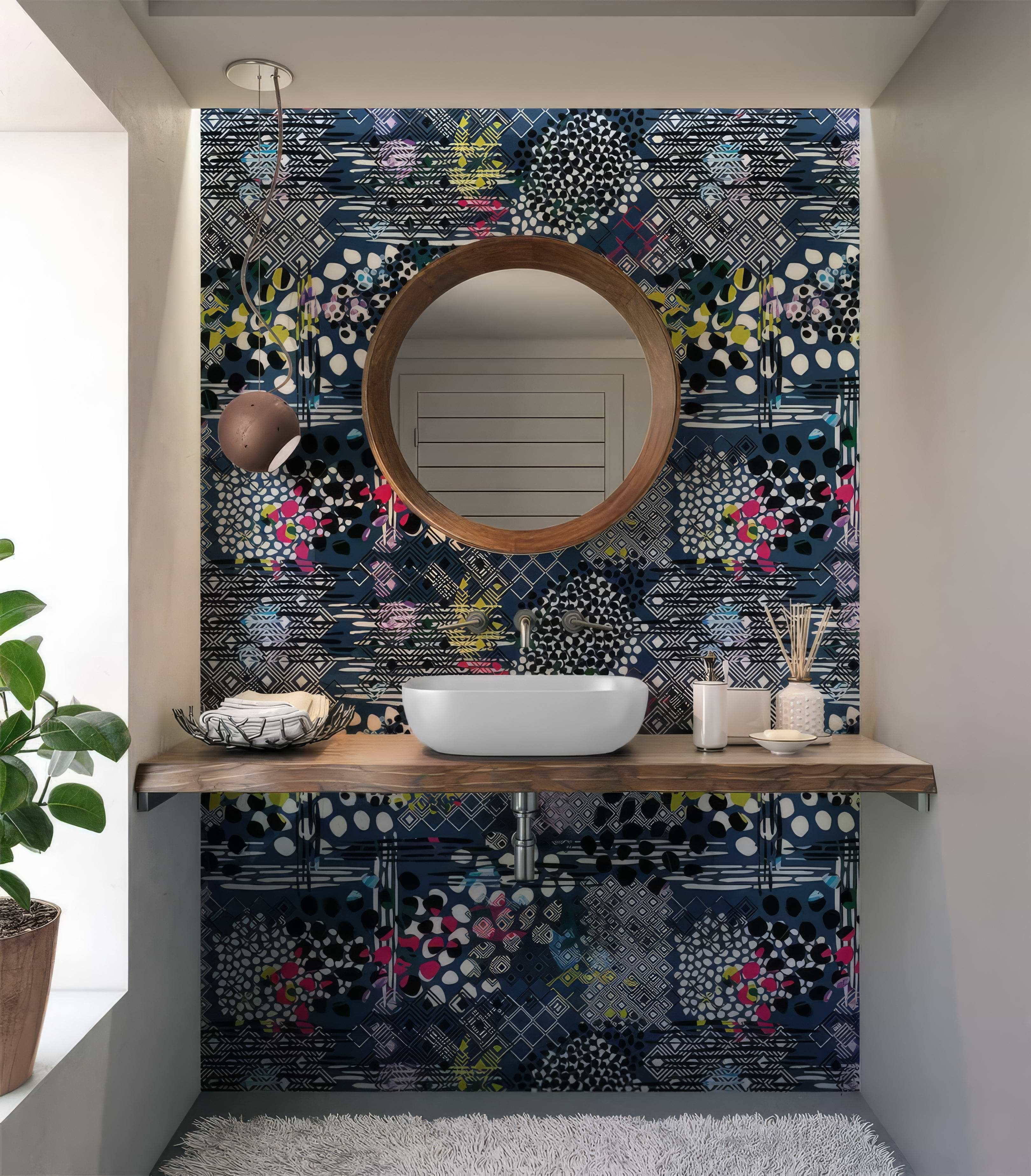 Abstract Pattern Navy Blue Shower Panel By Hyperion Tiles