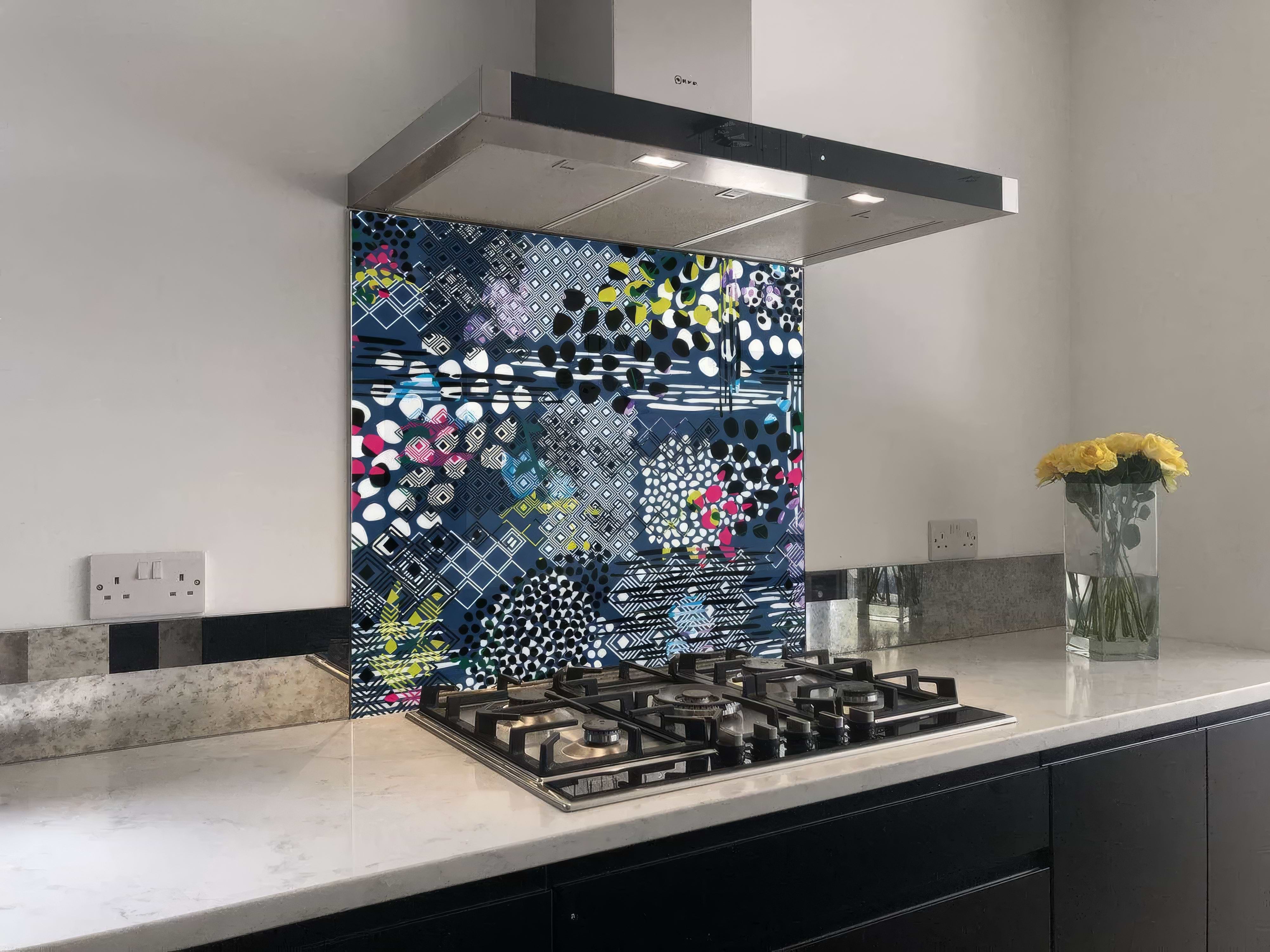Abstract Pattern Navy Blue Shower Panel By Hyperion Tiles