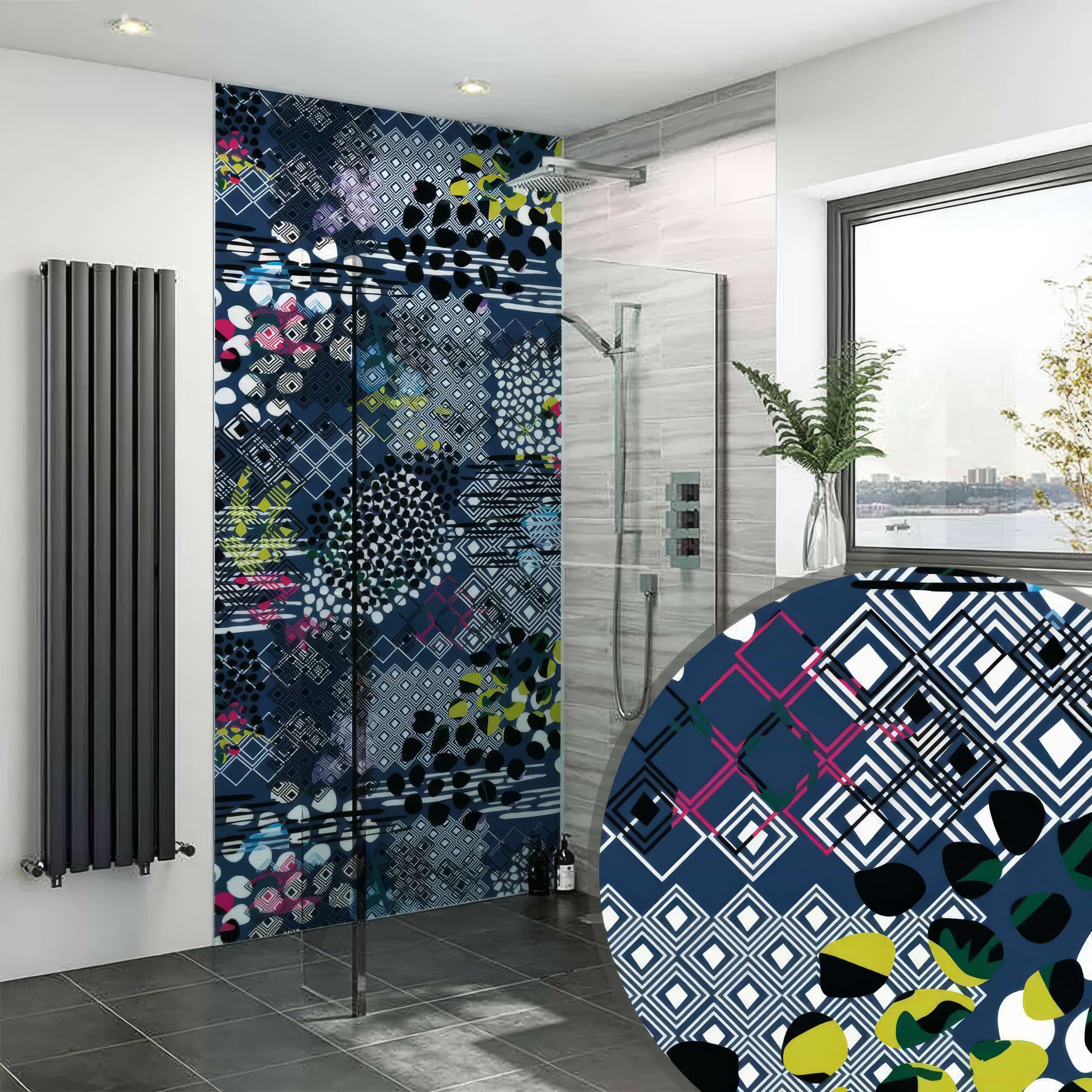 Abstract Pattern Navy Blue Shower Panel By Hyperion Tiles