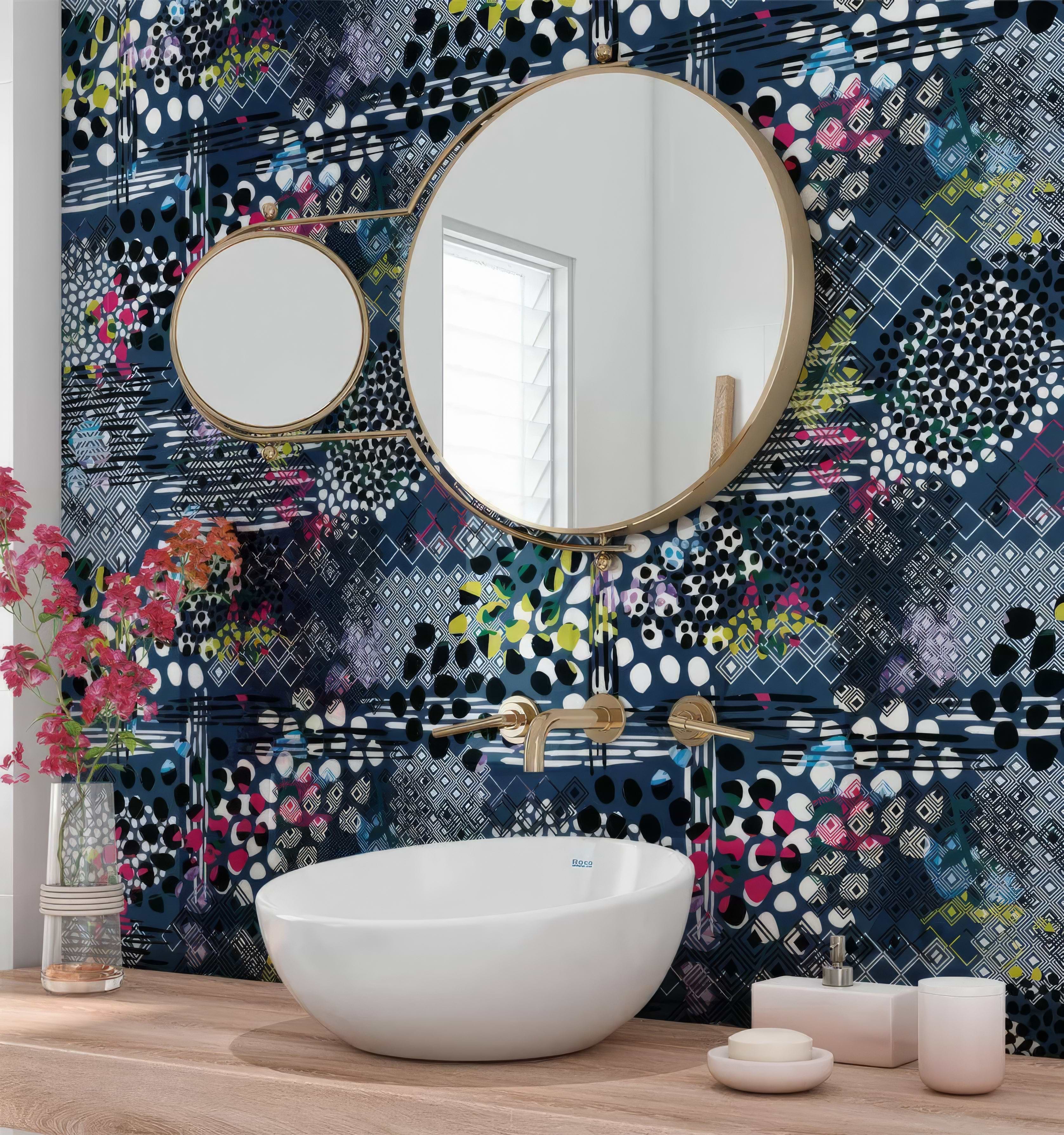 Abstract Pattern Navy Blue Shower Panel By Hyperion Tiles