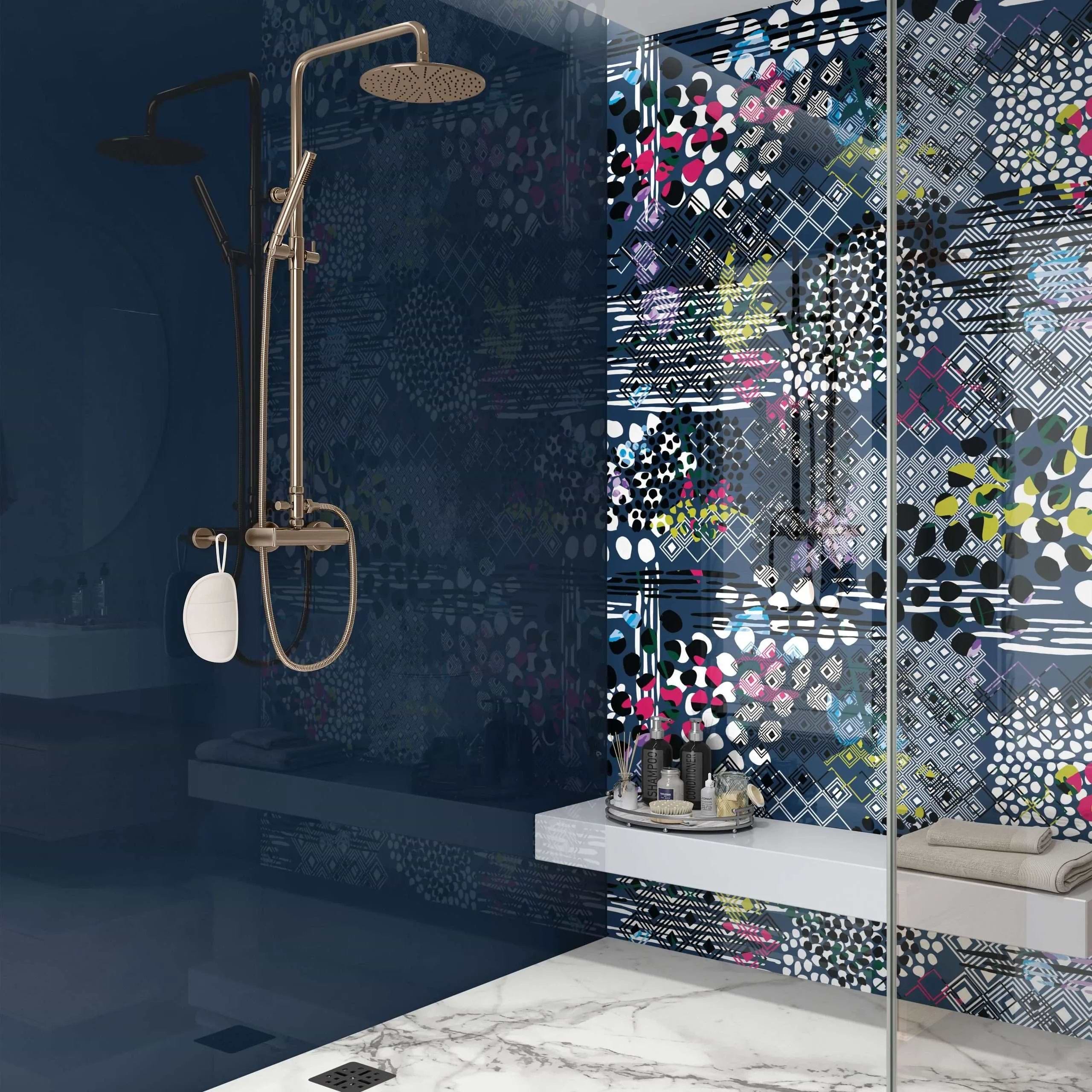 Abstract Pattern Navy Blue Shower Panel By Hyperion Tiles