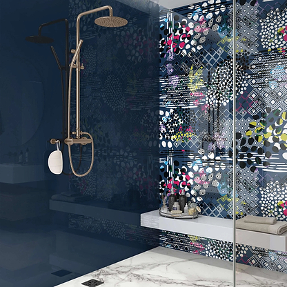 Abstract Pattern Navy Blue Shower Panel By Hyperion Tiles