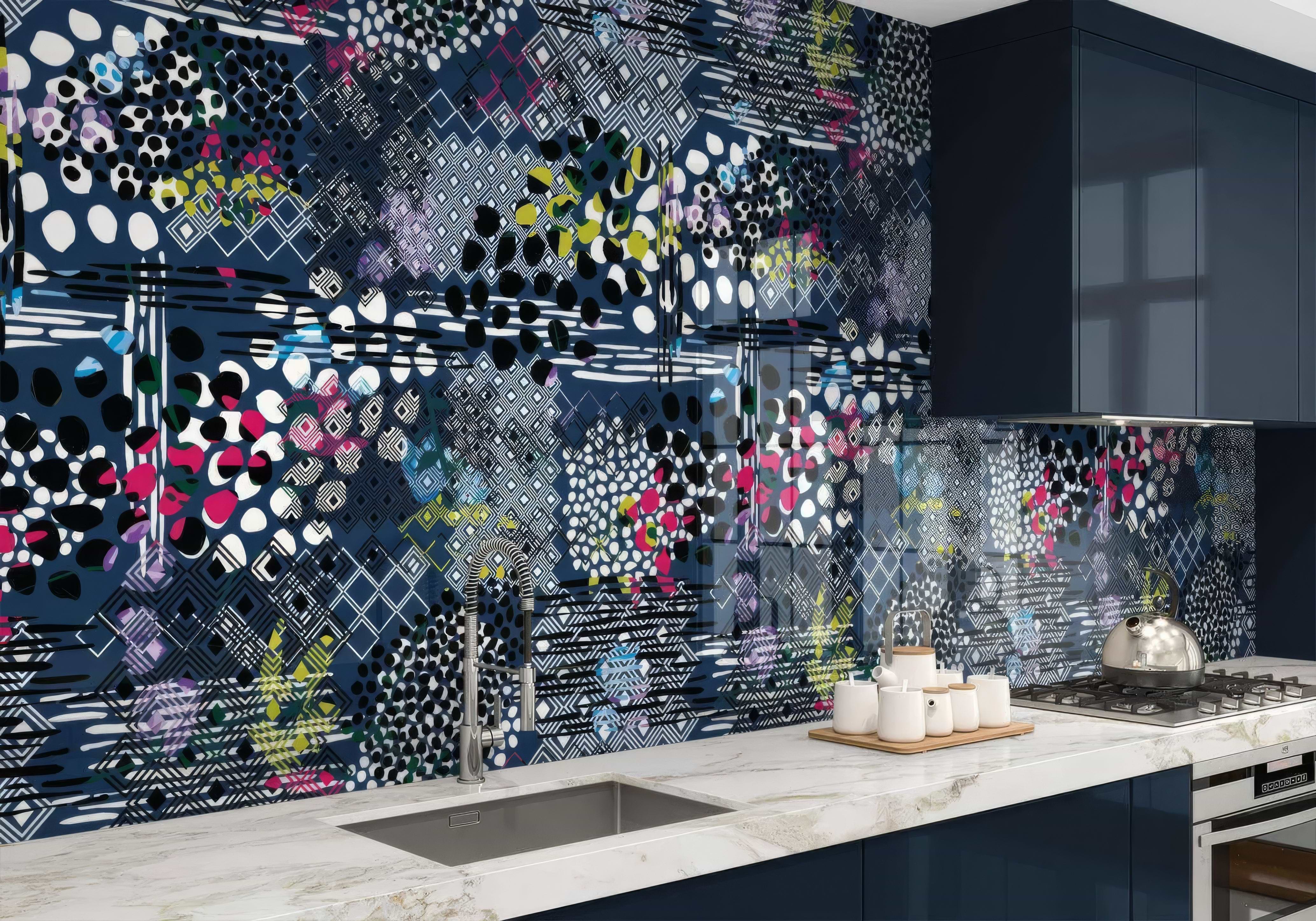 Abstract Pattern Navy Blue Shower Panel By Hyperion Tiles