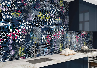 Abstract Pattern Navy Blue Shower Panel By Hyperion Tiles