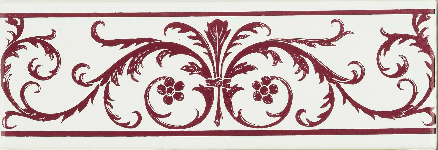 Acanthus Burgundy On Brilliant White - Hyperion Tiles