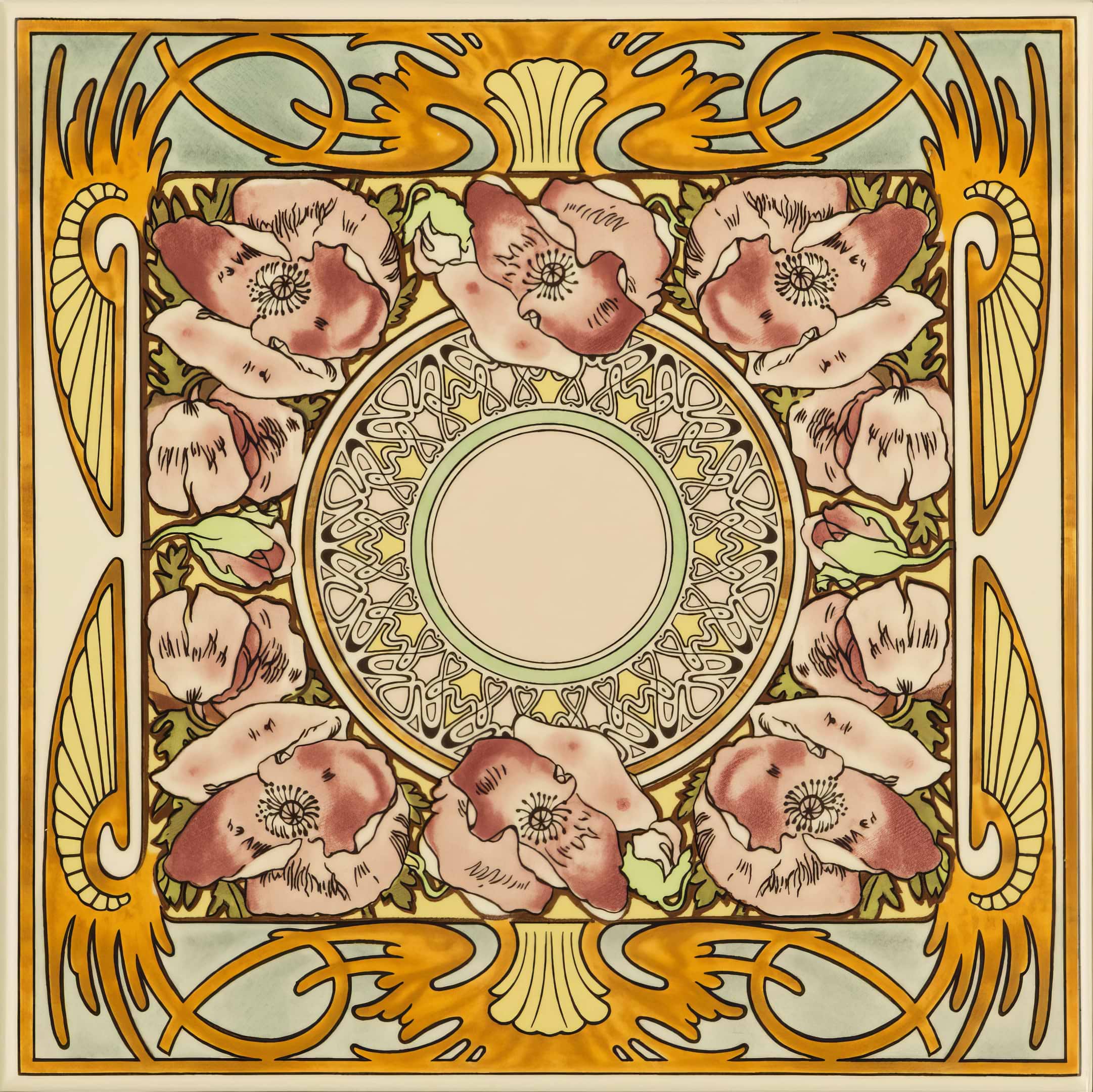 Alphonse Mucha Nocturnal Slumber Single Floral Tile on County White - Hyperion Tiles