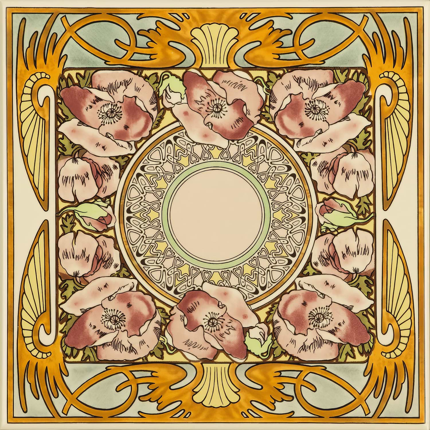 Alphonse Mucha Nocturnal Slumber Single Floral Tile on County White - Hyperion Tiles