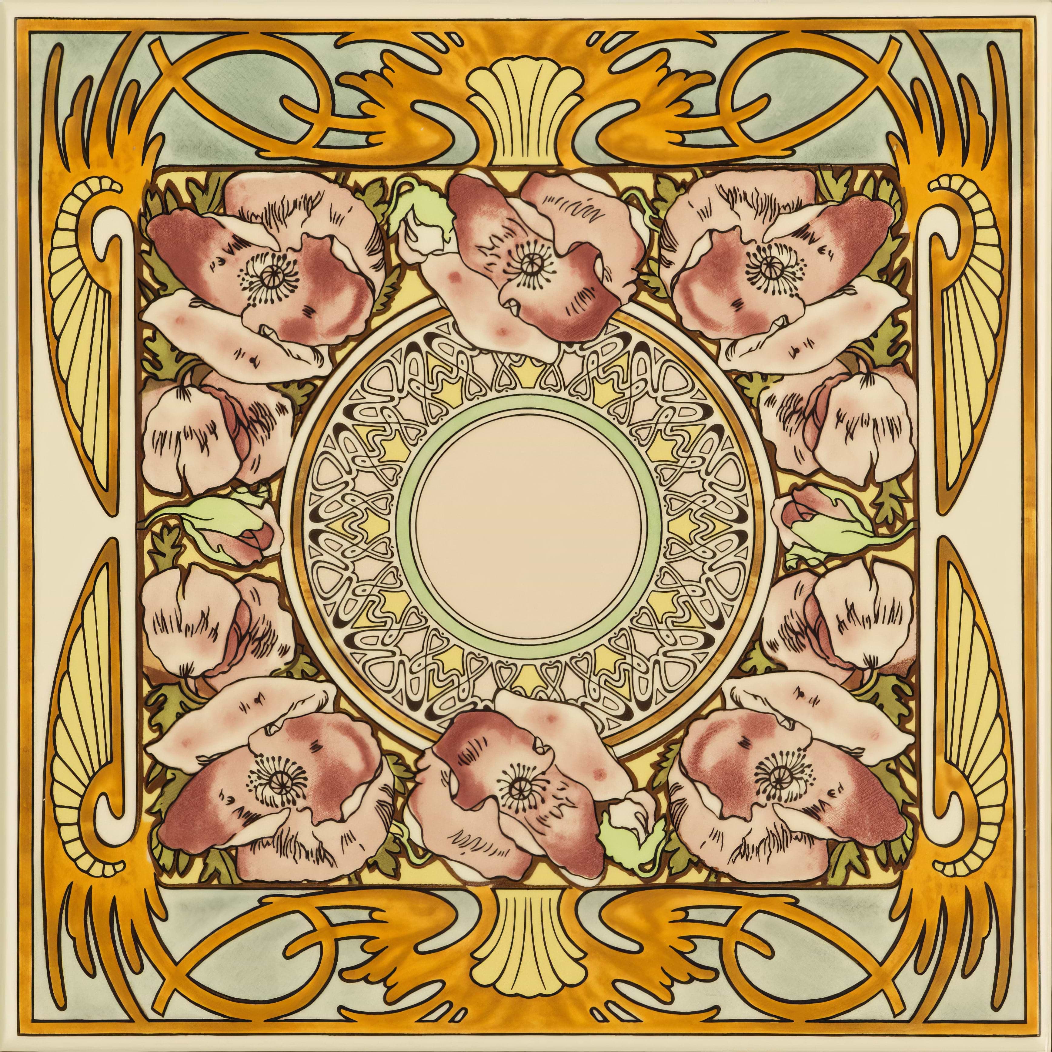 Alphonse Mucha Nocturnal Slumber Single Floral Tile on County White - Hyperion Tiles