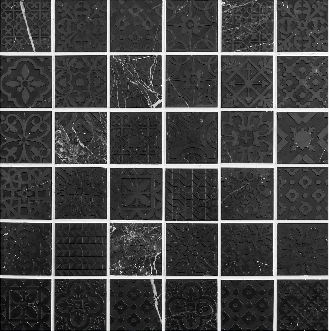 Alto Black Marble Patterned Mosaic - Hyperion Tiles