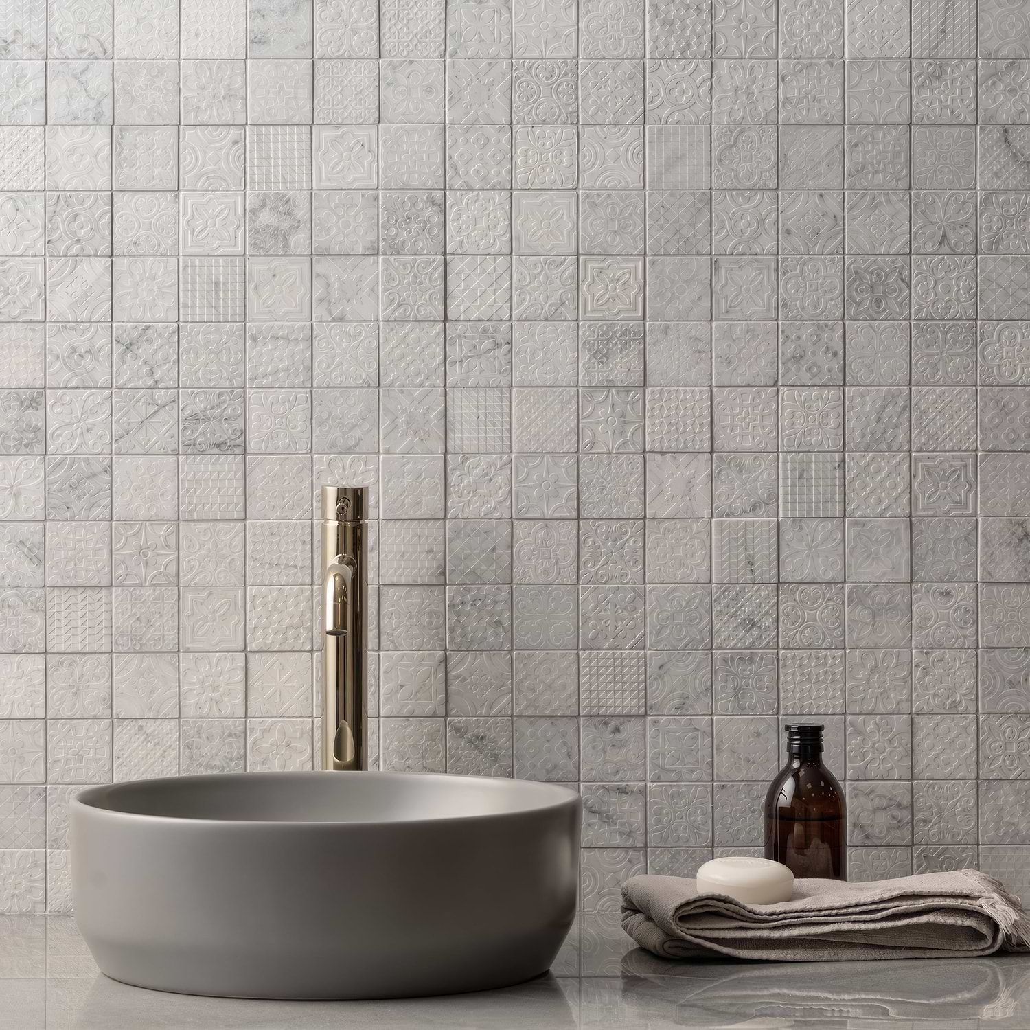 Alto White Marble Patterned Mosaic - Hyperion Tiles