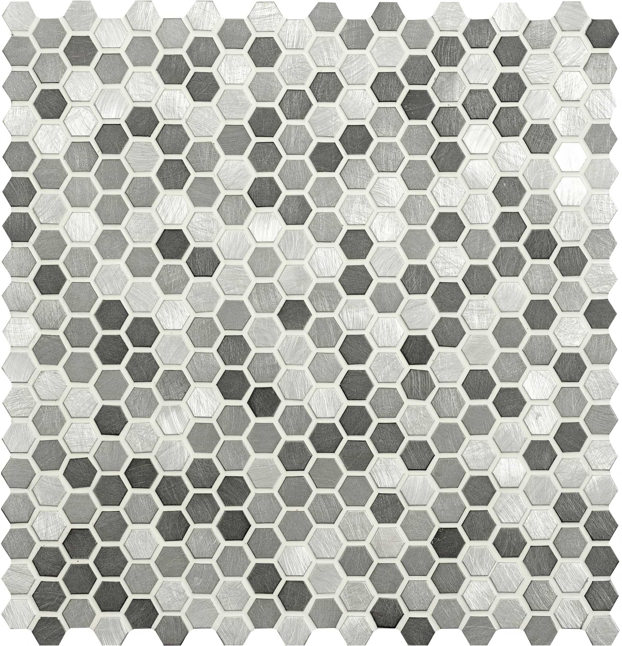 Anthe Grey Mix Micro Aluminium Hexagon Mosaic - Hyperion Tiles