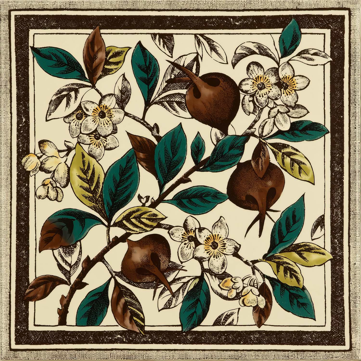 Apple Blossom Single Tile on County White