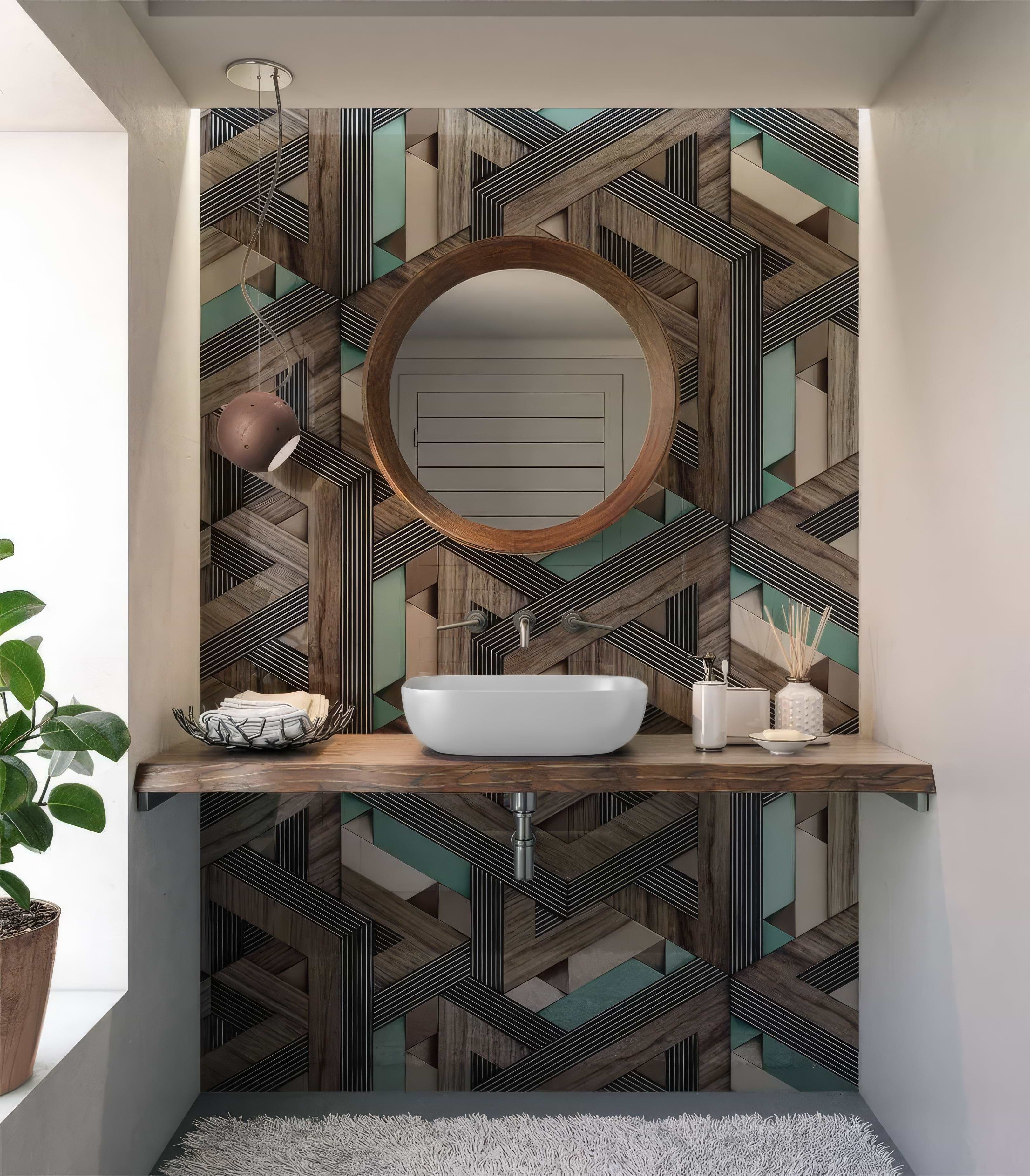 Aqua Wooden Strips 3D Shower Panel By Hyperion Tiles