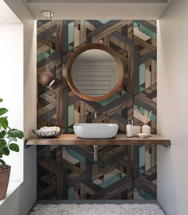 Aqua Wooden Strips 3D Shower Panel By Hyperion Tiles