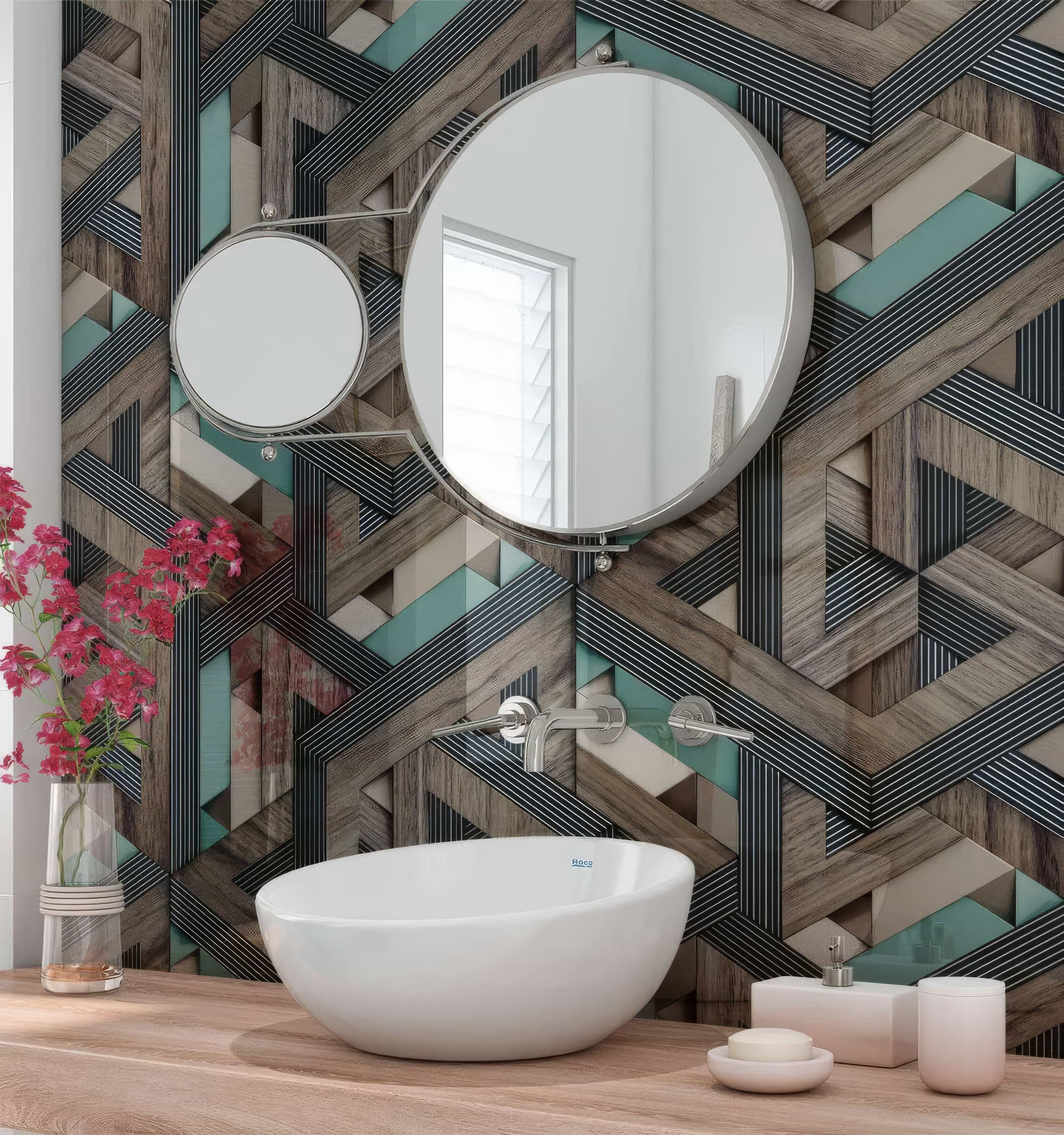 Aqua Wooden Strips 3D Shower Panel By Hyperion Tiles