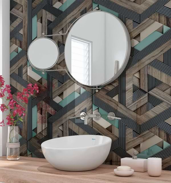 Aqua Wooden Strips 3D Shower Panel By Hyperion Tiles