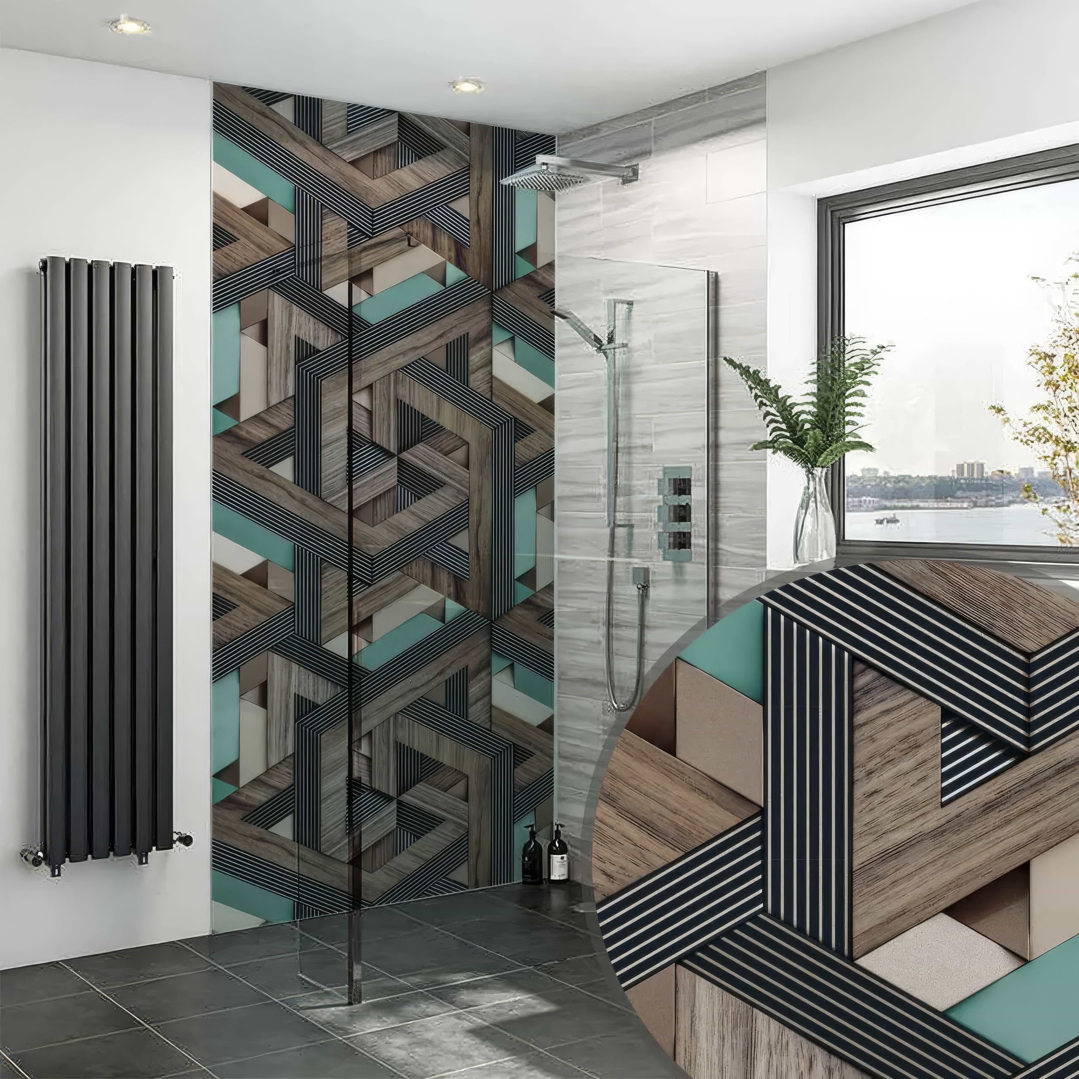 Aqua Wooden Strips 3D Shower Panel By Hyperion Tiles