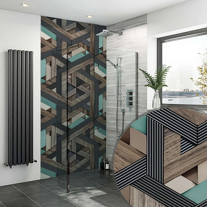 Aqua Wooden Strips 3D Shower Panel By Hyperion Tiles
