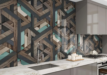 Aqua Wooden Strips 3D Shower Panel By Hyperion Tiles