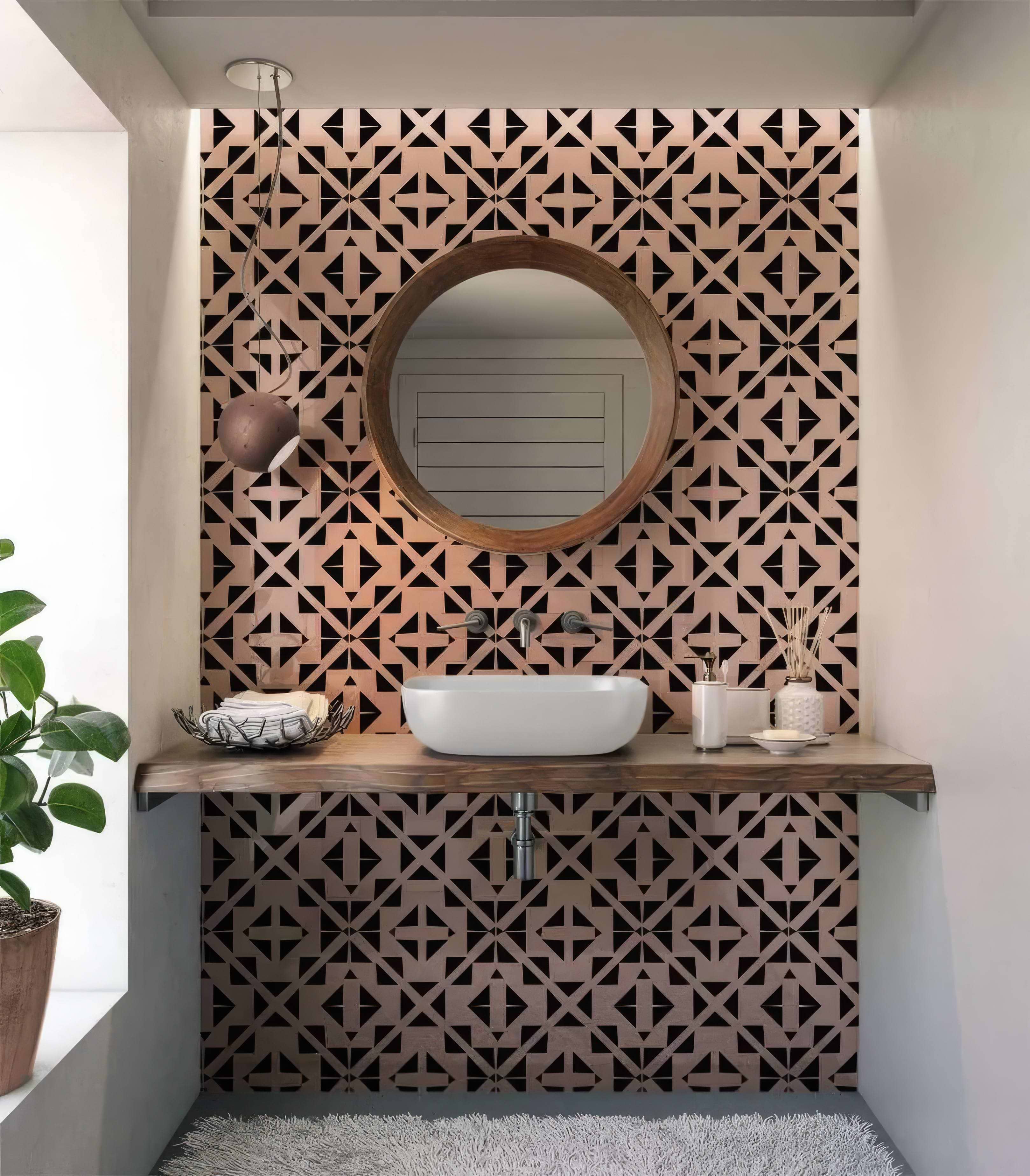 Art Deco Aztec Black Pink Shower Panel By Hyperion Tiles