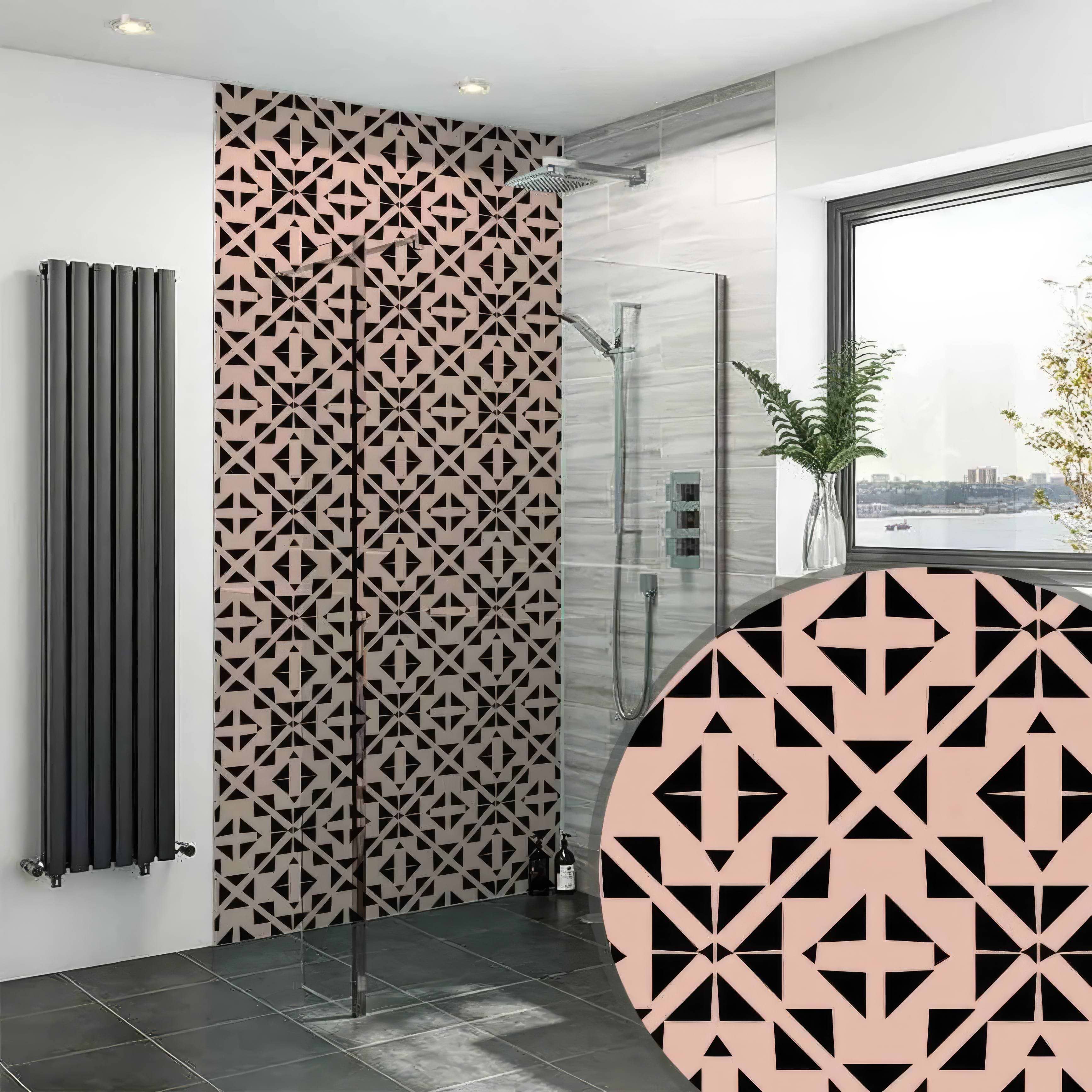 Art Deco Aztec Black Pink Shower Panel By Hyperion Tiles