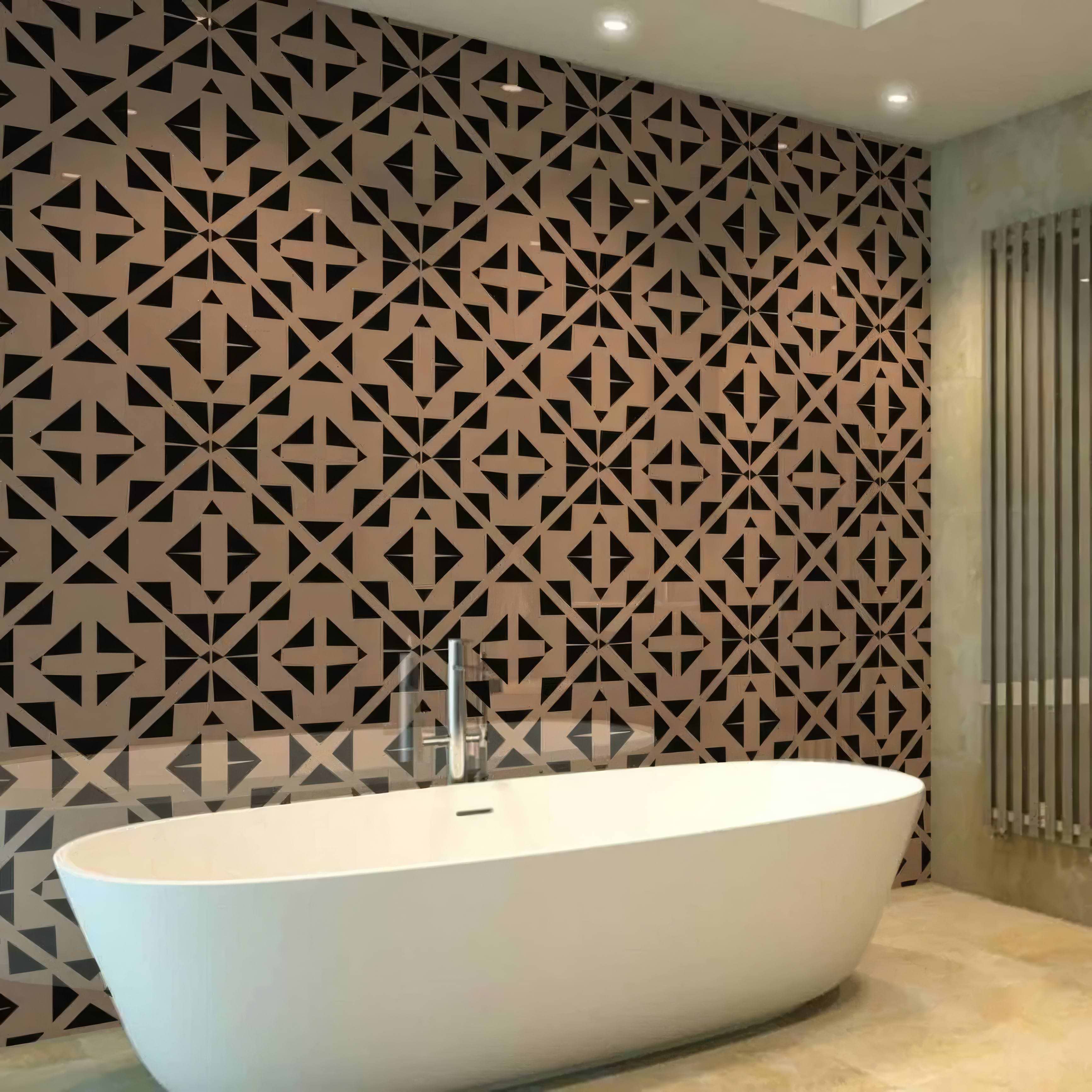 Art Deco Aztec Black Pink Shower Panel By Hyperion Tiles