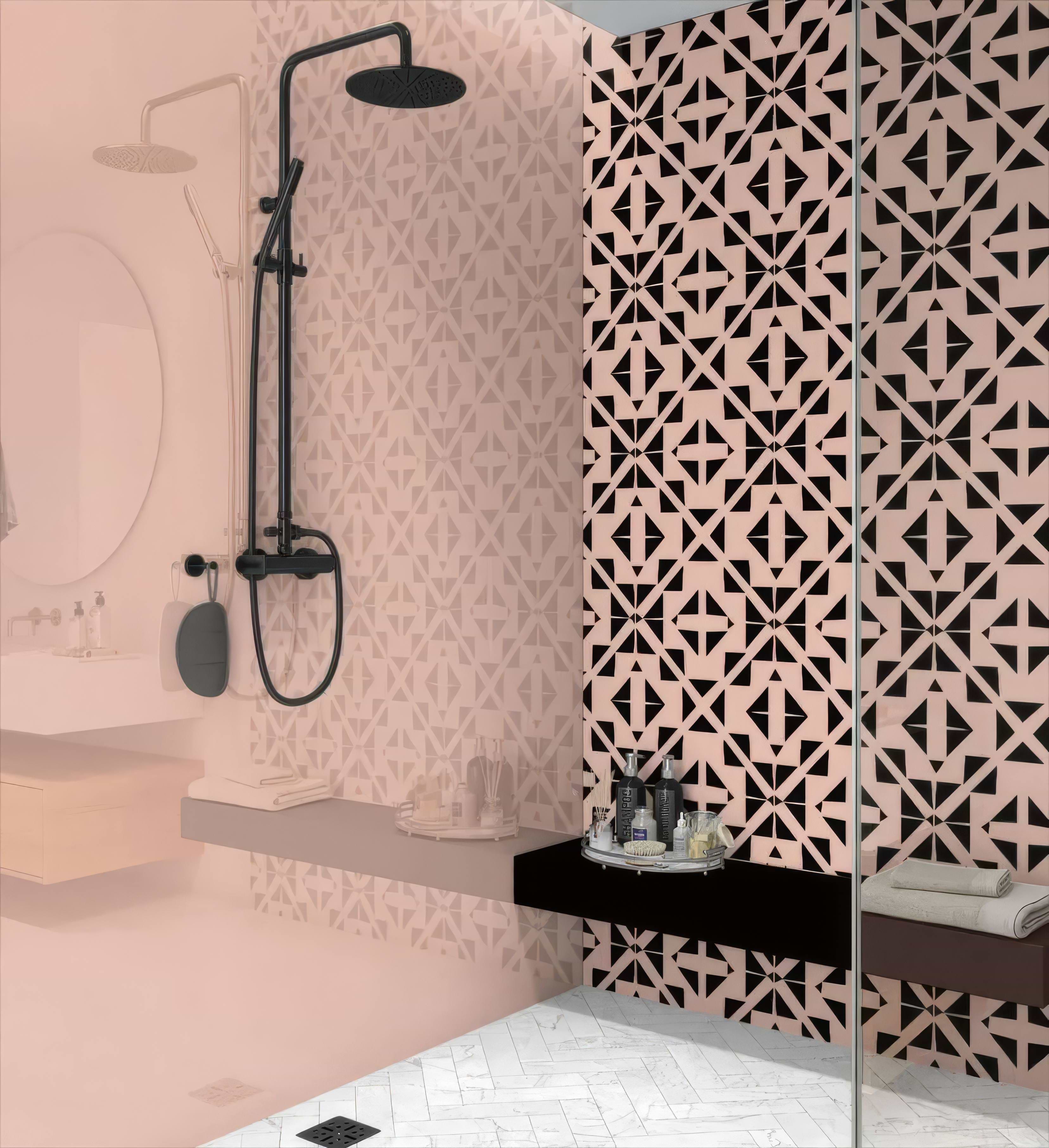 Art Deco Aztec Black Pink Shower Panel By Hyperion Tiles