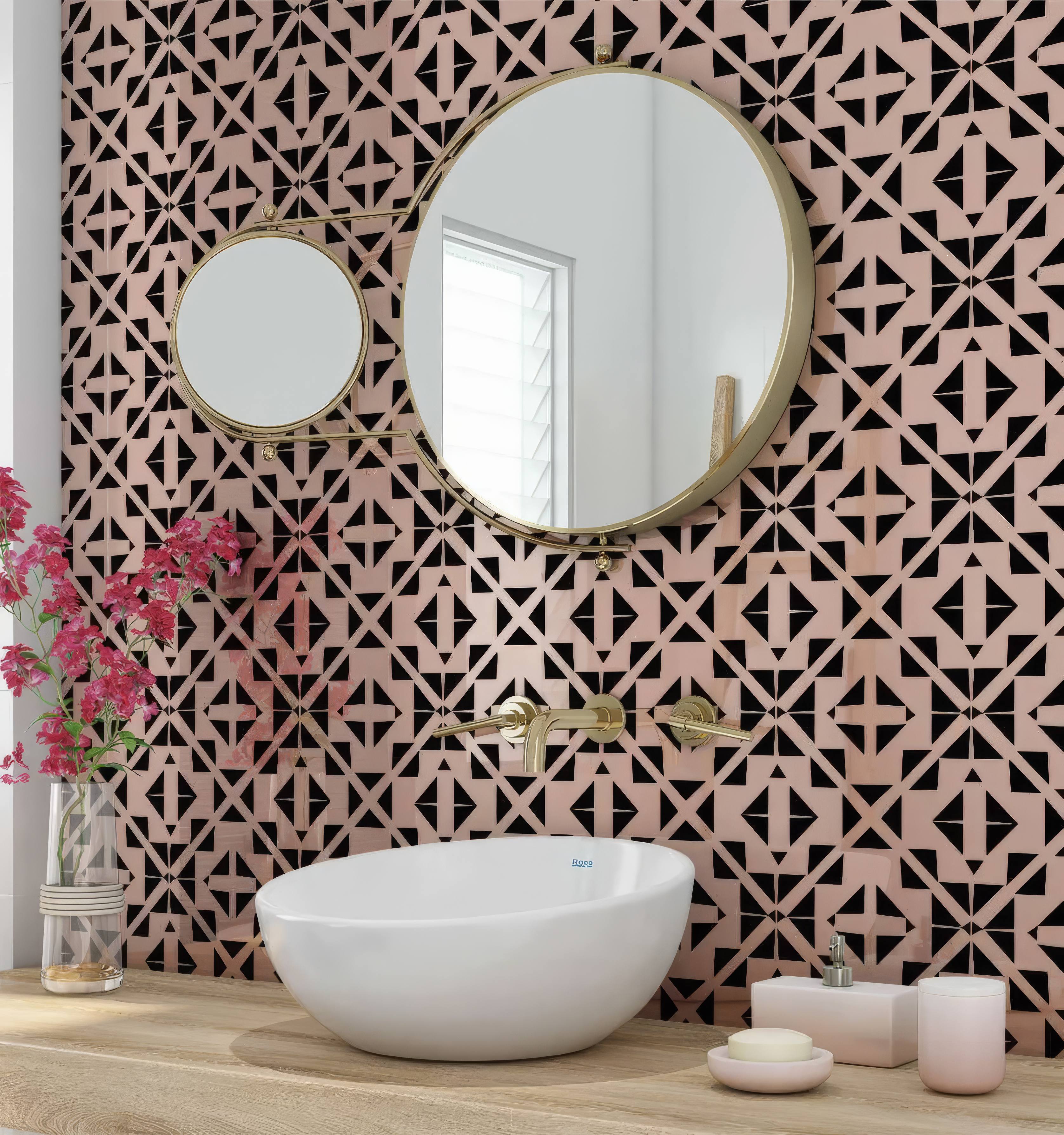Art Deco Aztec Black Pink Shower Panel By Hyperion Tiles