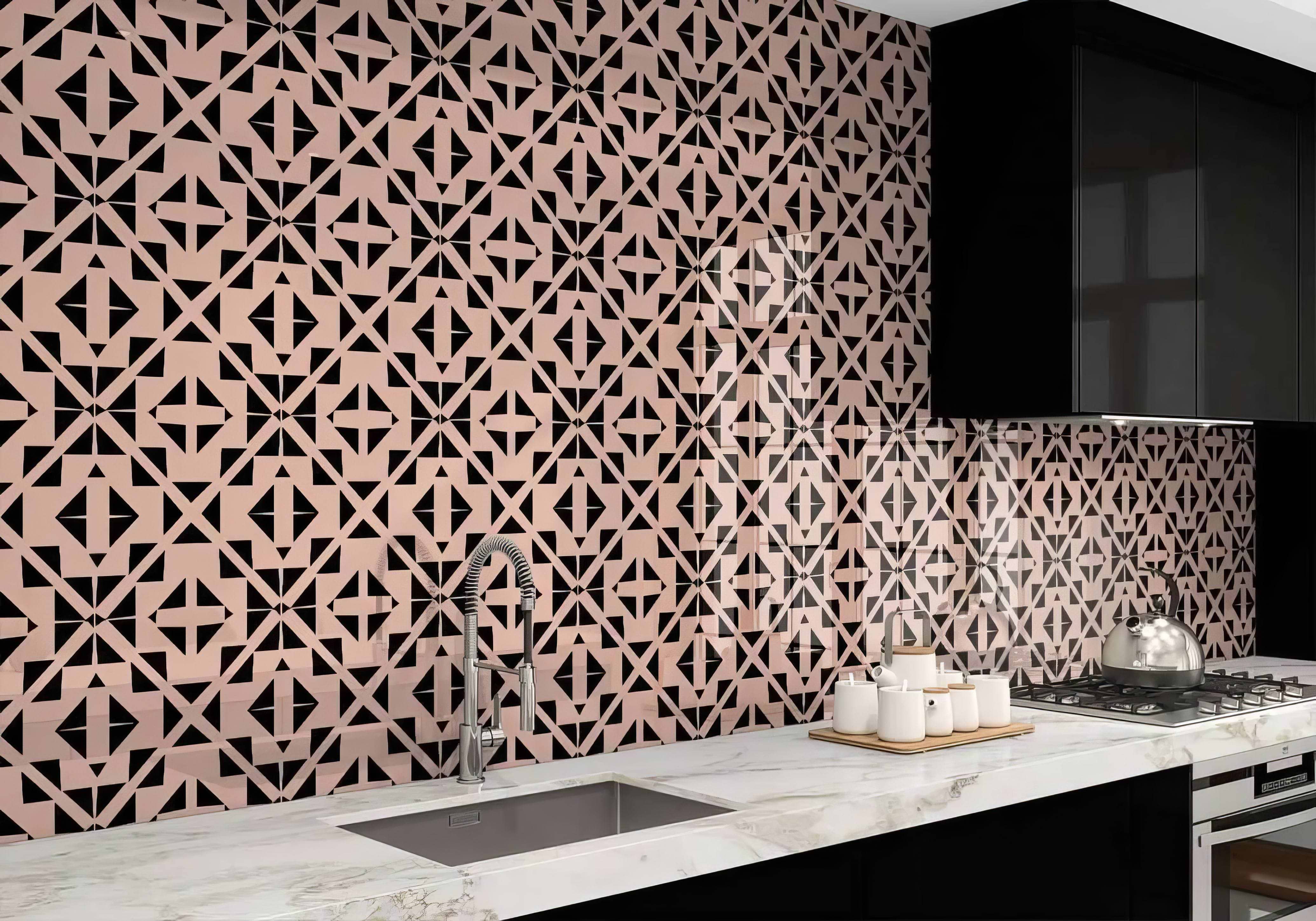 Art Deco Aztec Black Pink Shower Panel By Hyperion Tiles