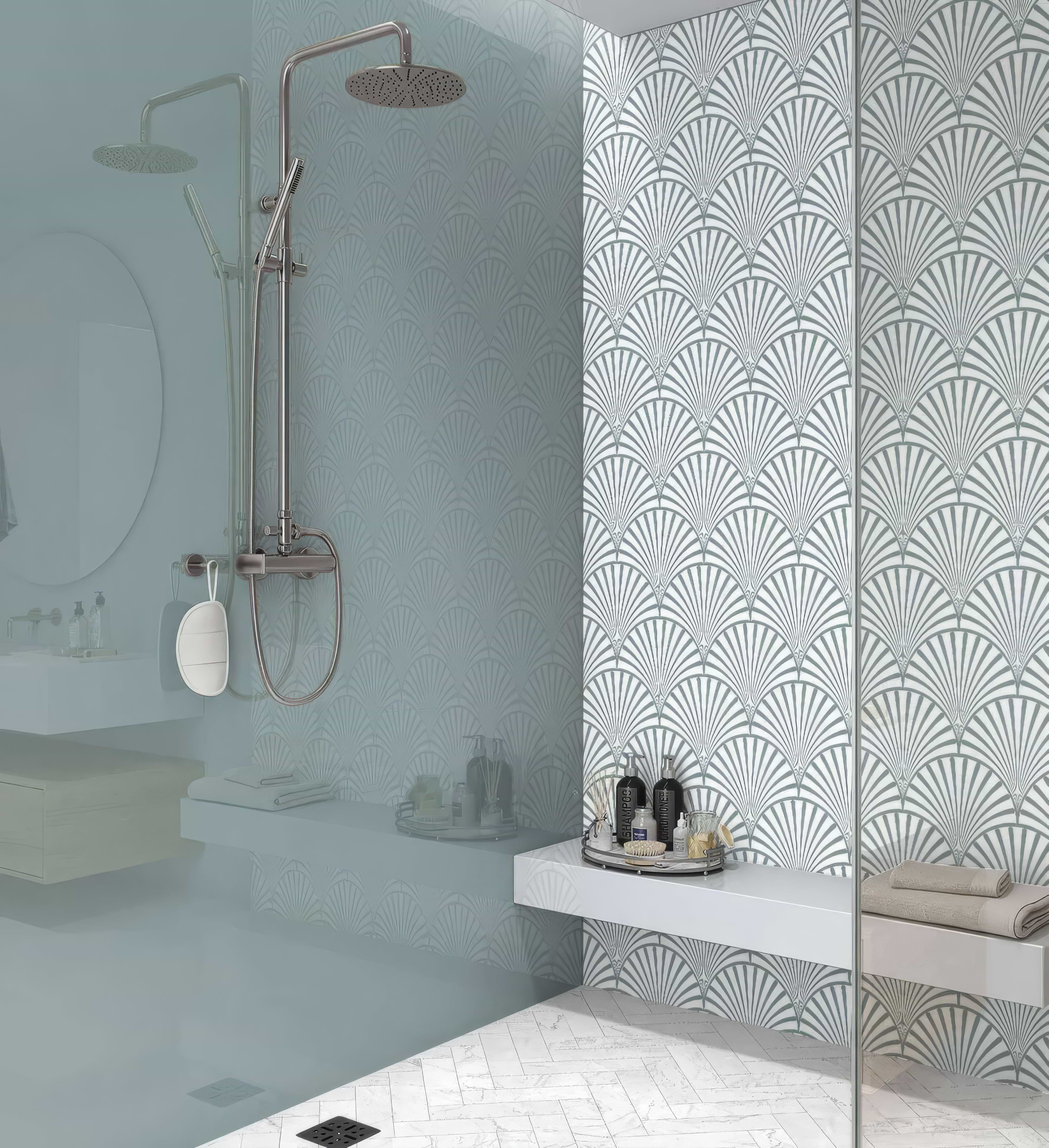 Art Deco Decorative Fan Shower Panel By Hyperion Tiles