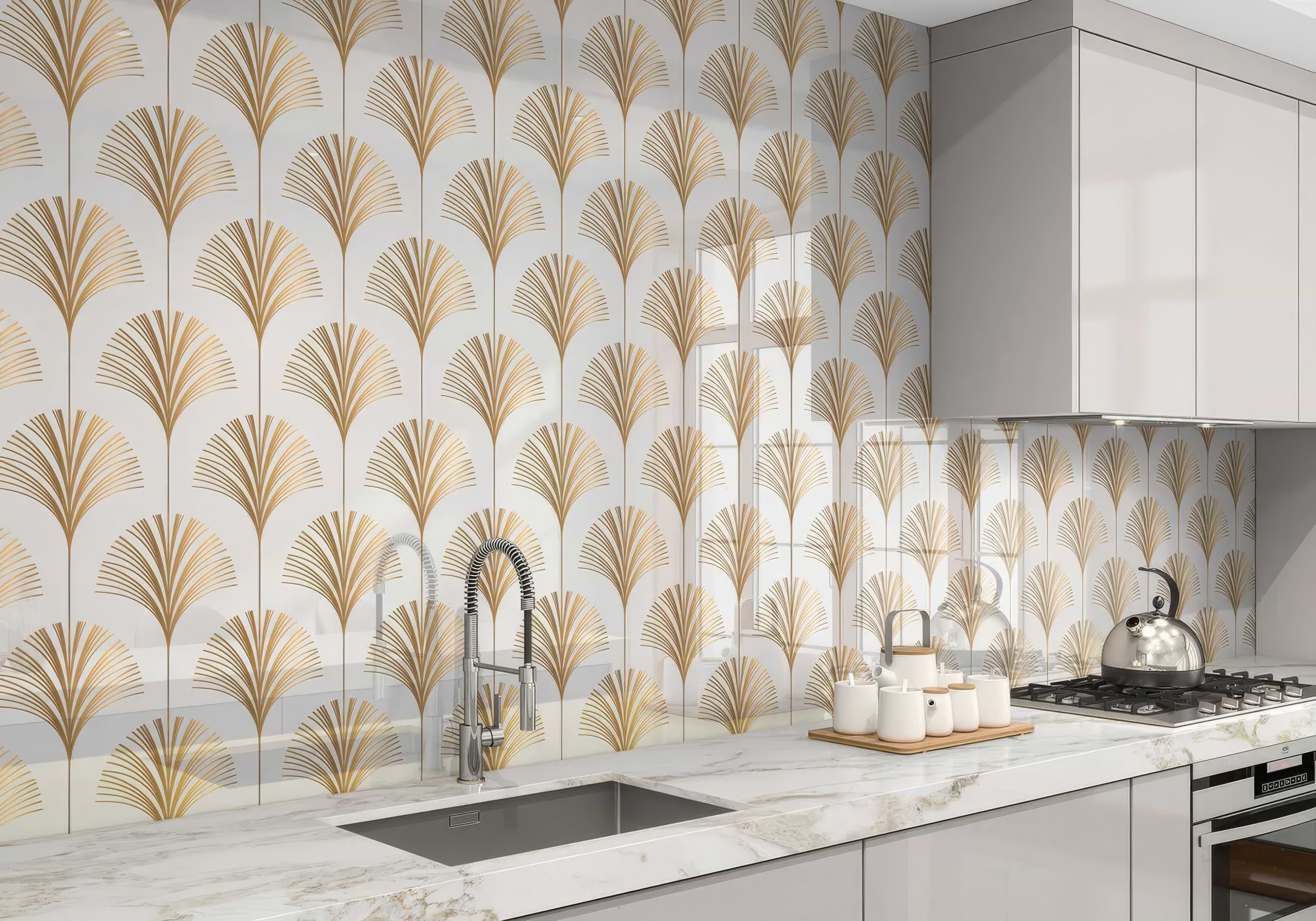 Art Deco Palm Martini Shower Panel By Hyperion Tiles