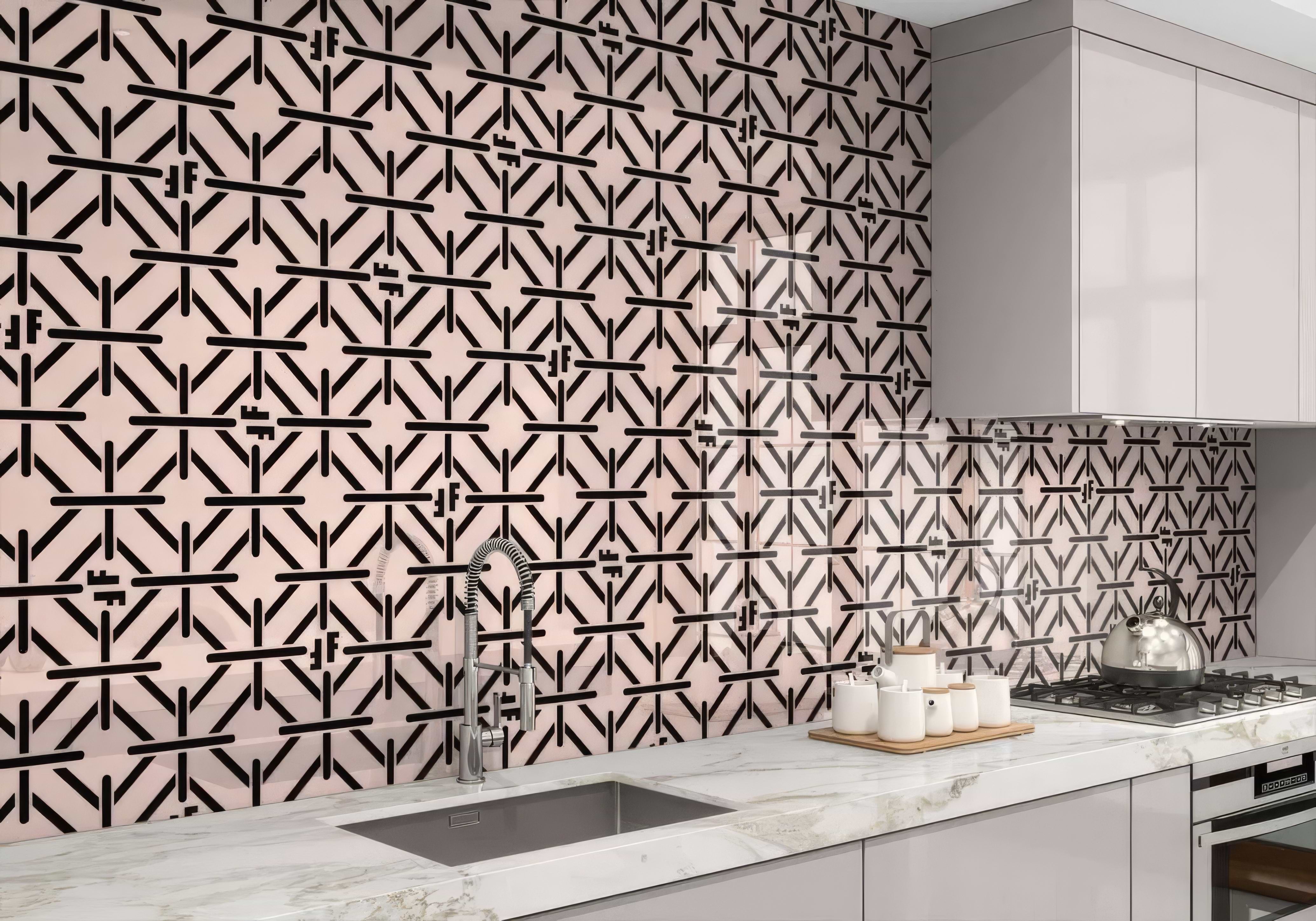 Art Deco Fashion Pink Black Shower Panel By Hyperion Tiles