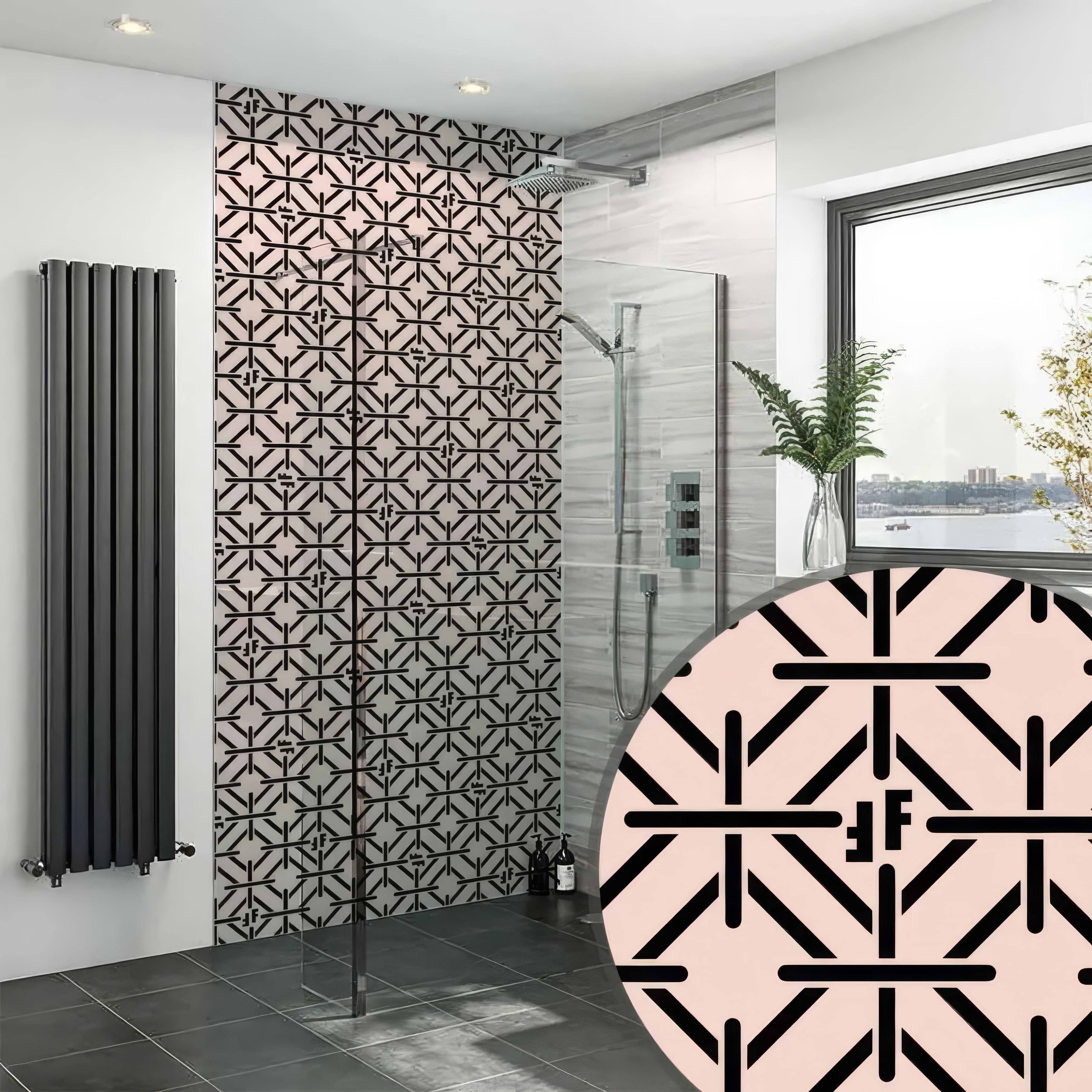 Art Deco Fashion Pink Black Shower Panel By Hyperion Tiles