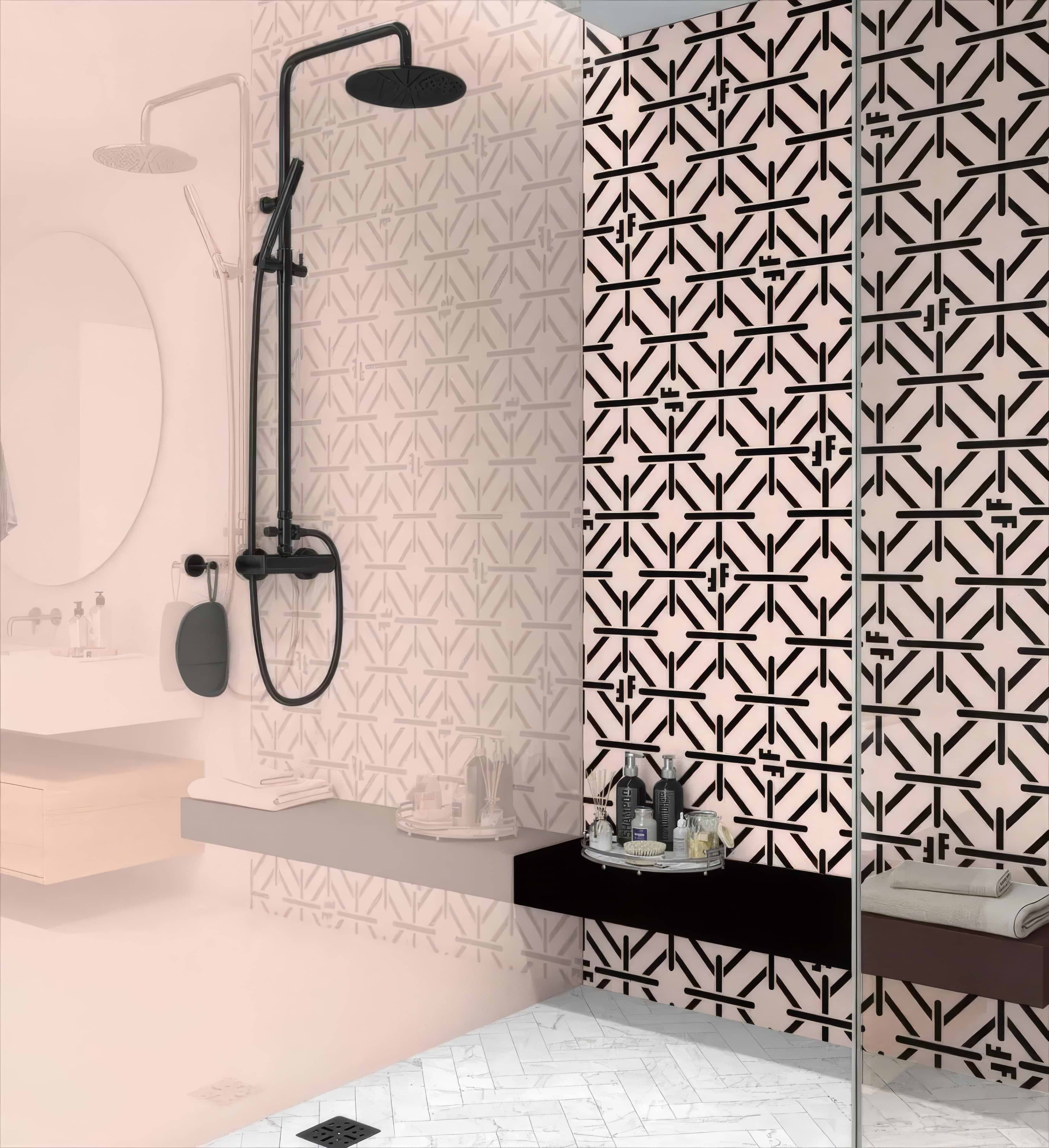 Art Deco Fashion Pink Black Shower Panel By Hyperion Tiles