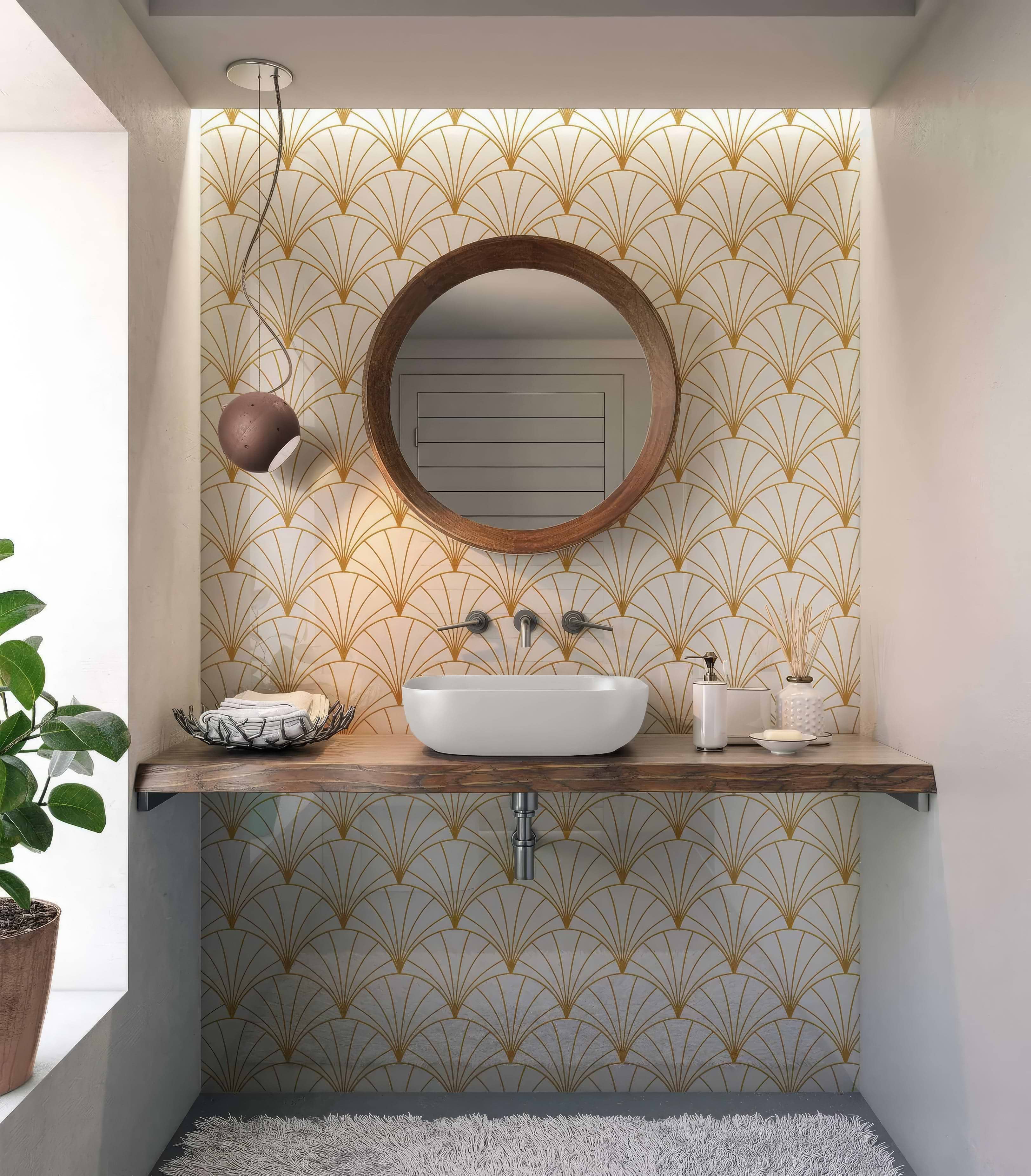 Art Deco Sunrise Fan Shower Panel By Hyperion Tiles